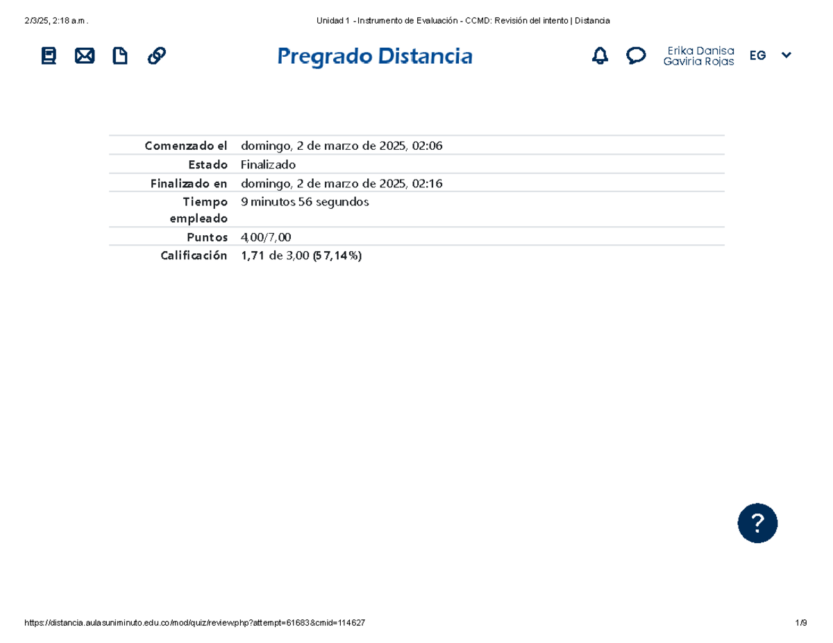 Unidad 1 - Instrumento de Evaluación CCMD: Revisión de Intentos ...