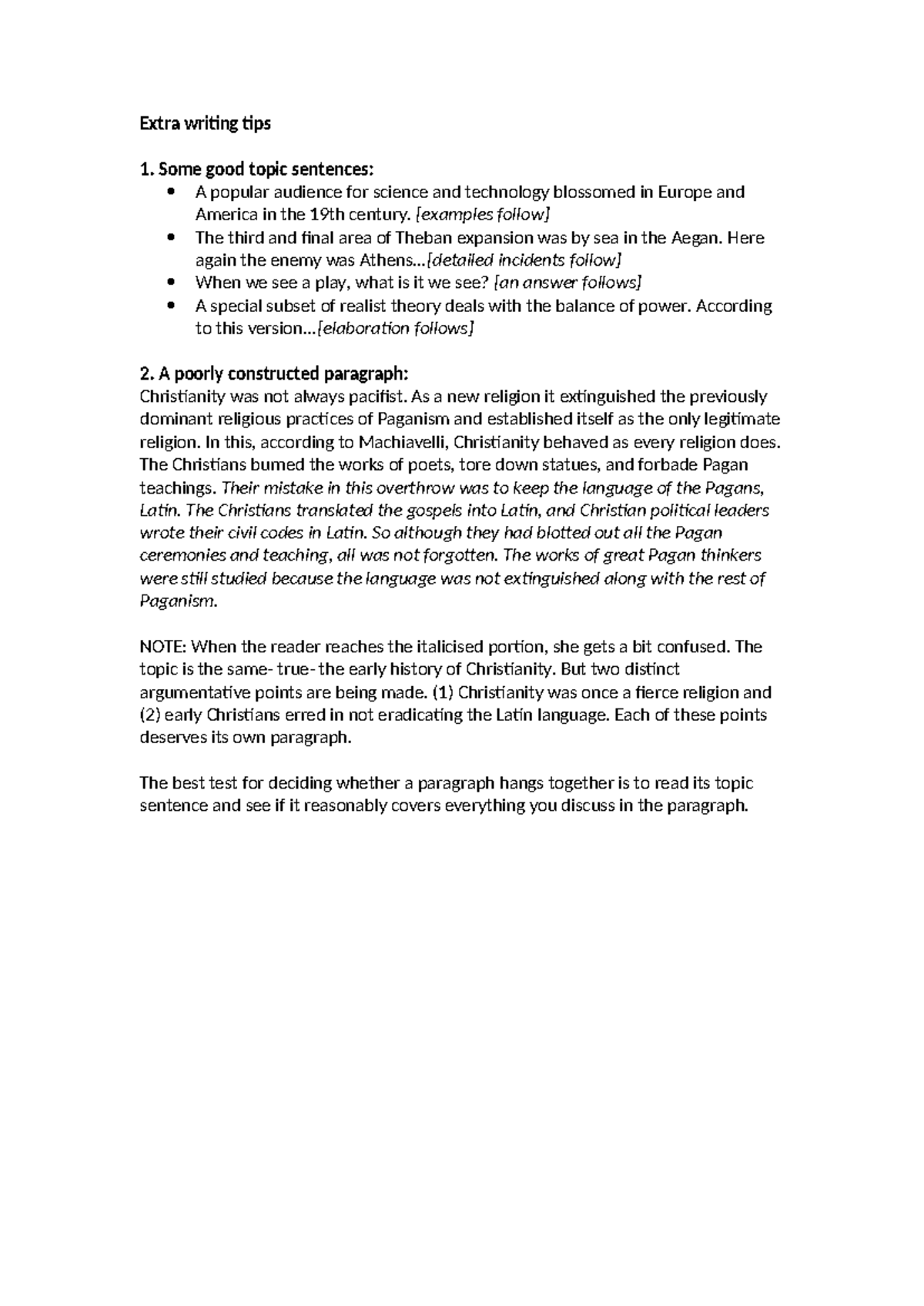 Writing Tips: Crafting Effective Topic Sentences and Paragraphs - Studocu