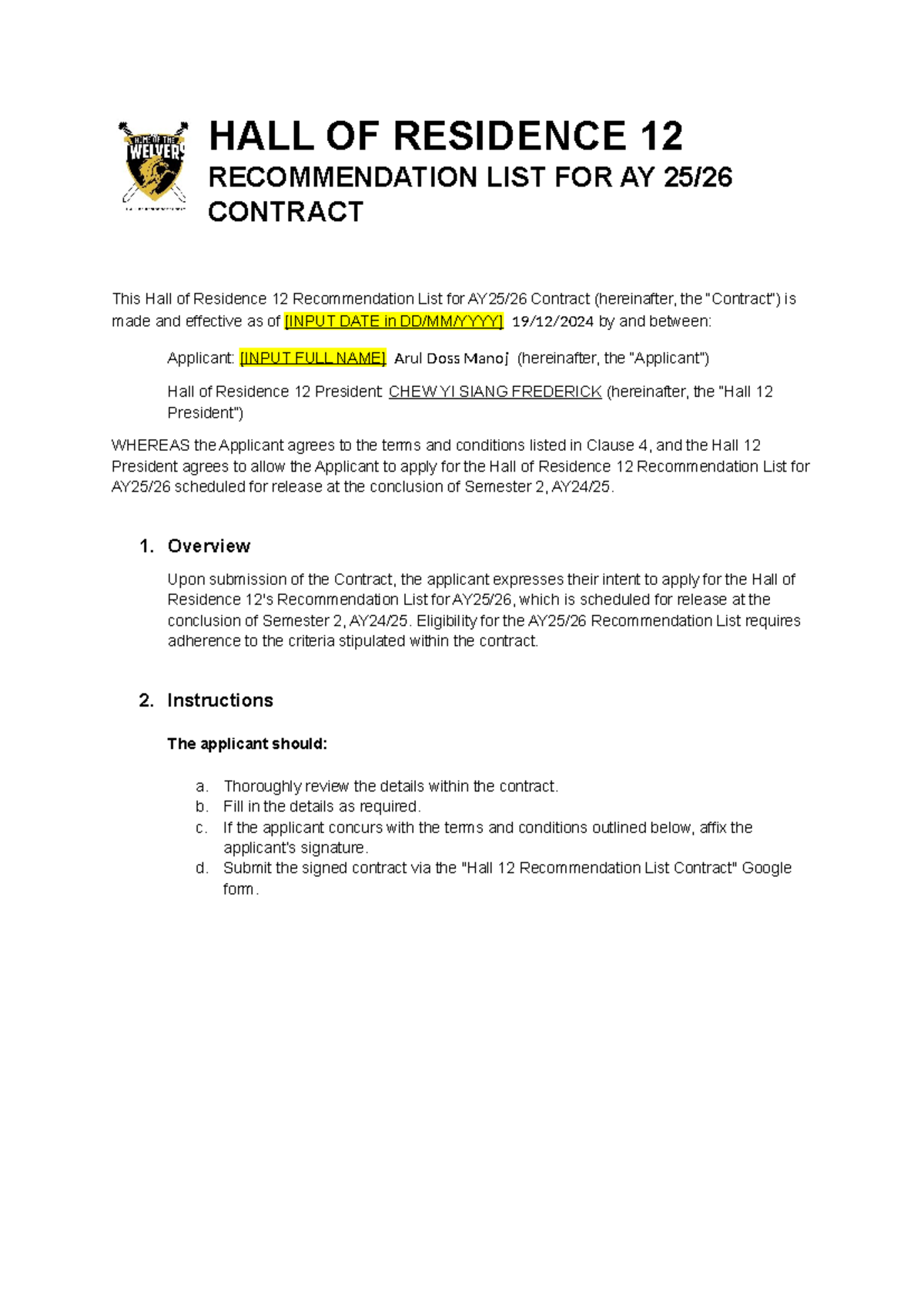 HALL OF RESIDENCE 12 RECOMMENDATION LIST CONTRACT AY2425 - Studocu