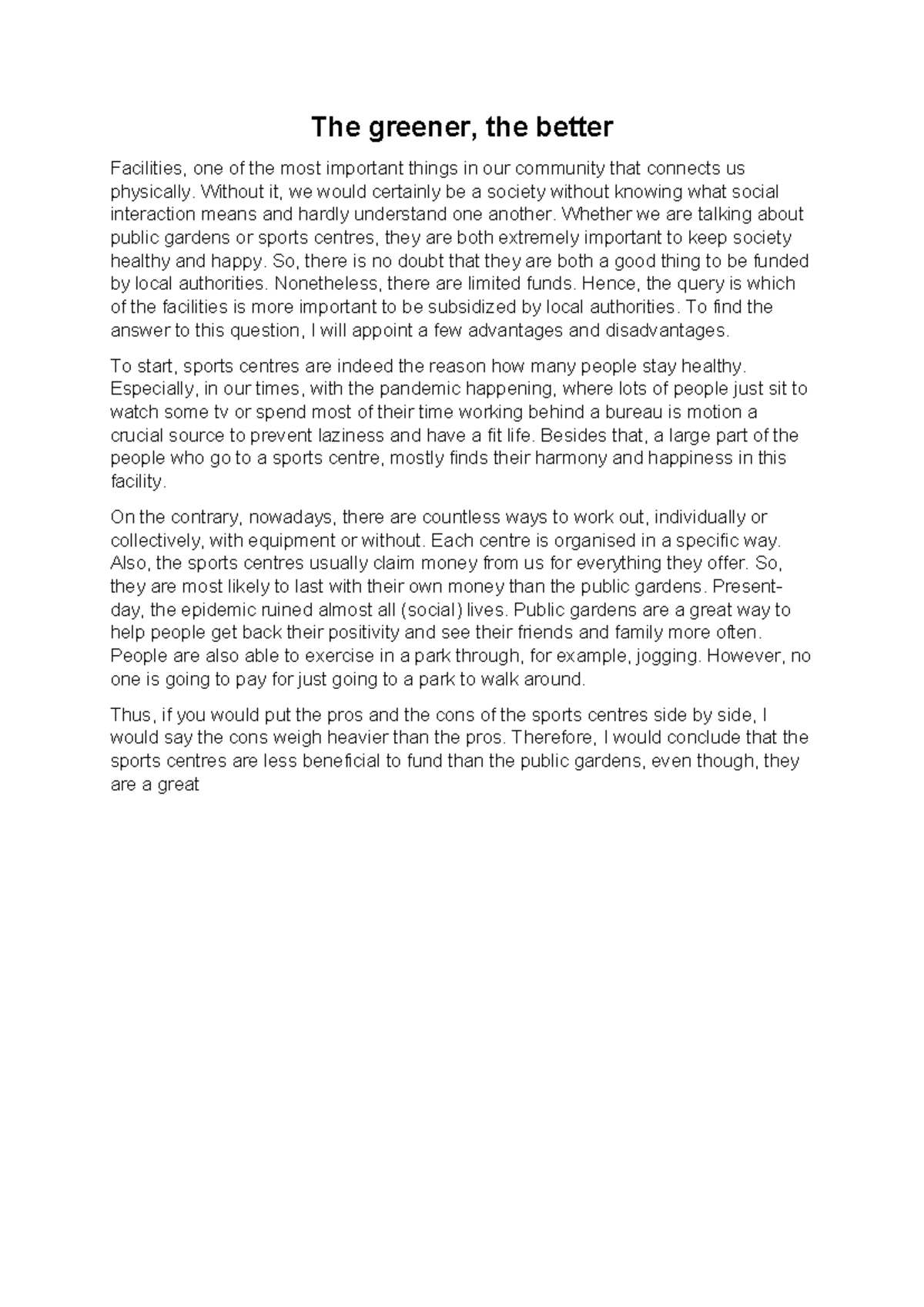 Essay 3 - Engels: Evaluating the Importance of Community Facilities ...