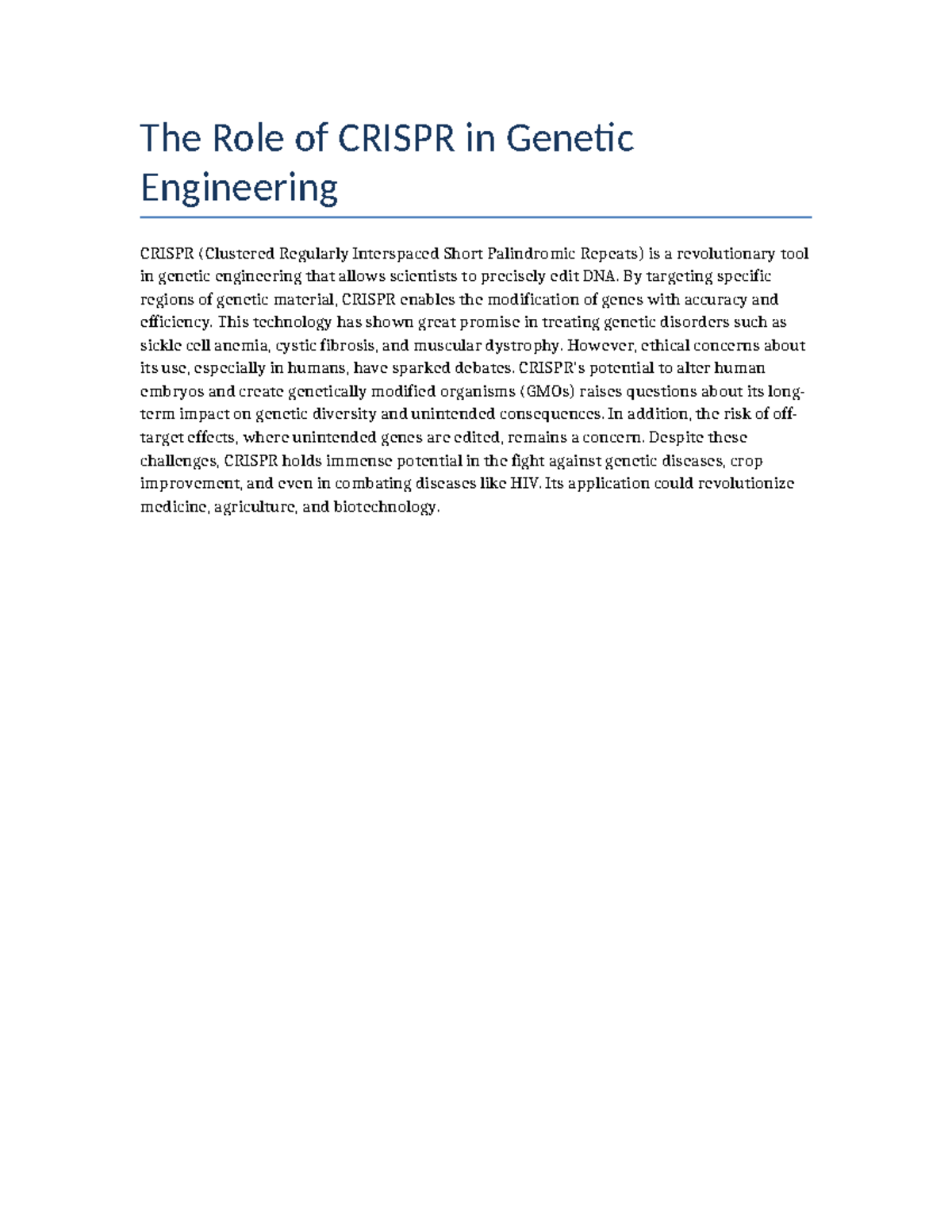 The Role of Crispr in Genetic Engineering - The Role of CRISPR in ...