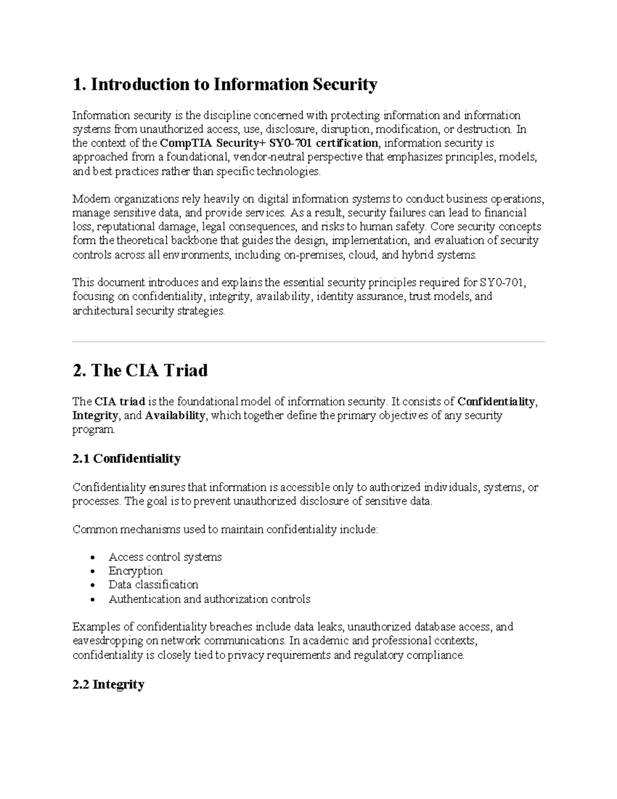 Security+ 1 - Comprehensive Notes on Information Security Principles ...