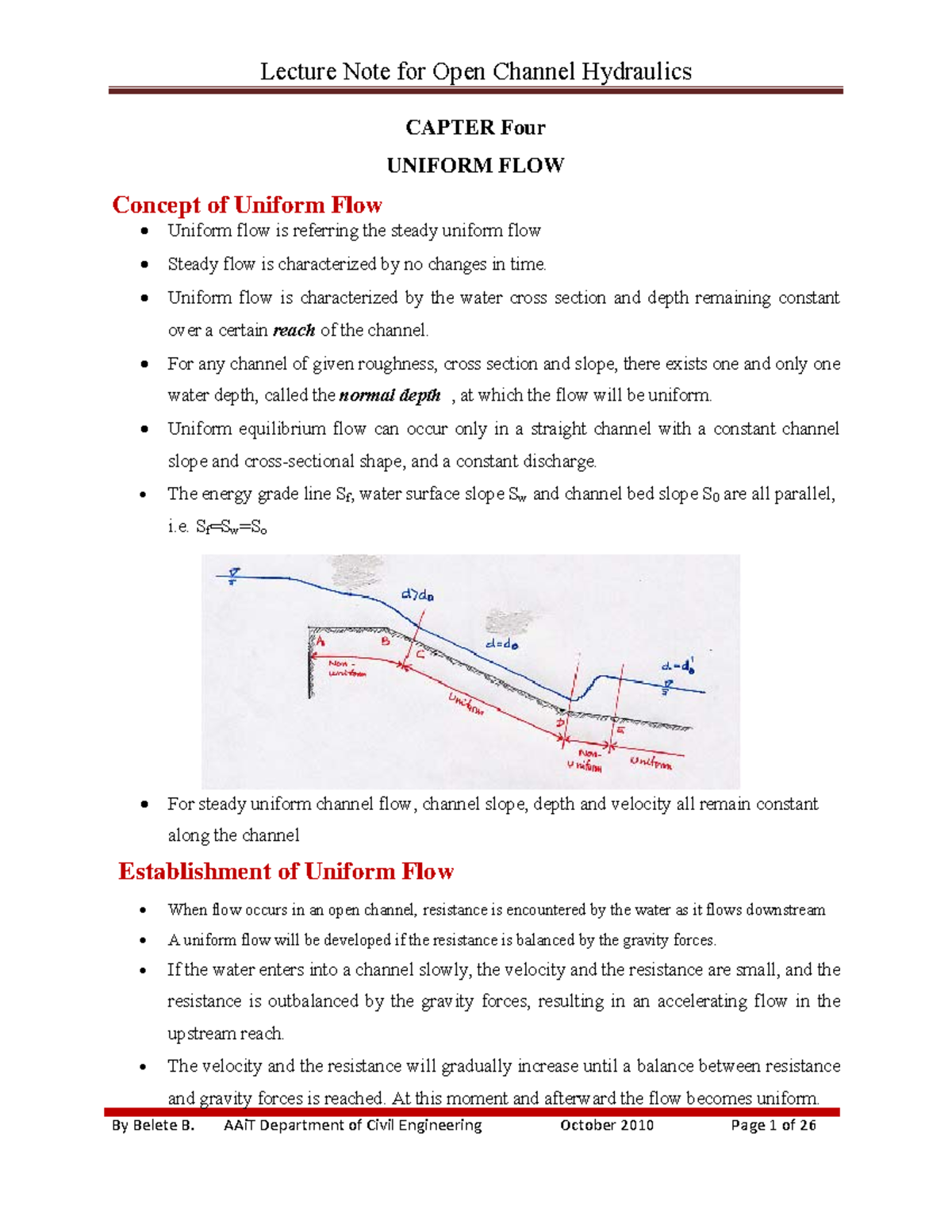 Lecture note ch 4 uniform flow - CAPTER Four UNIFORM FLOW ...