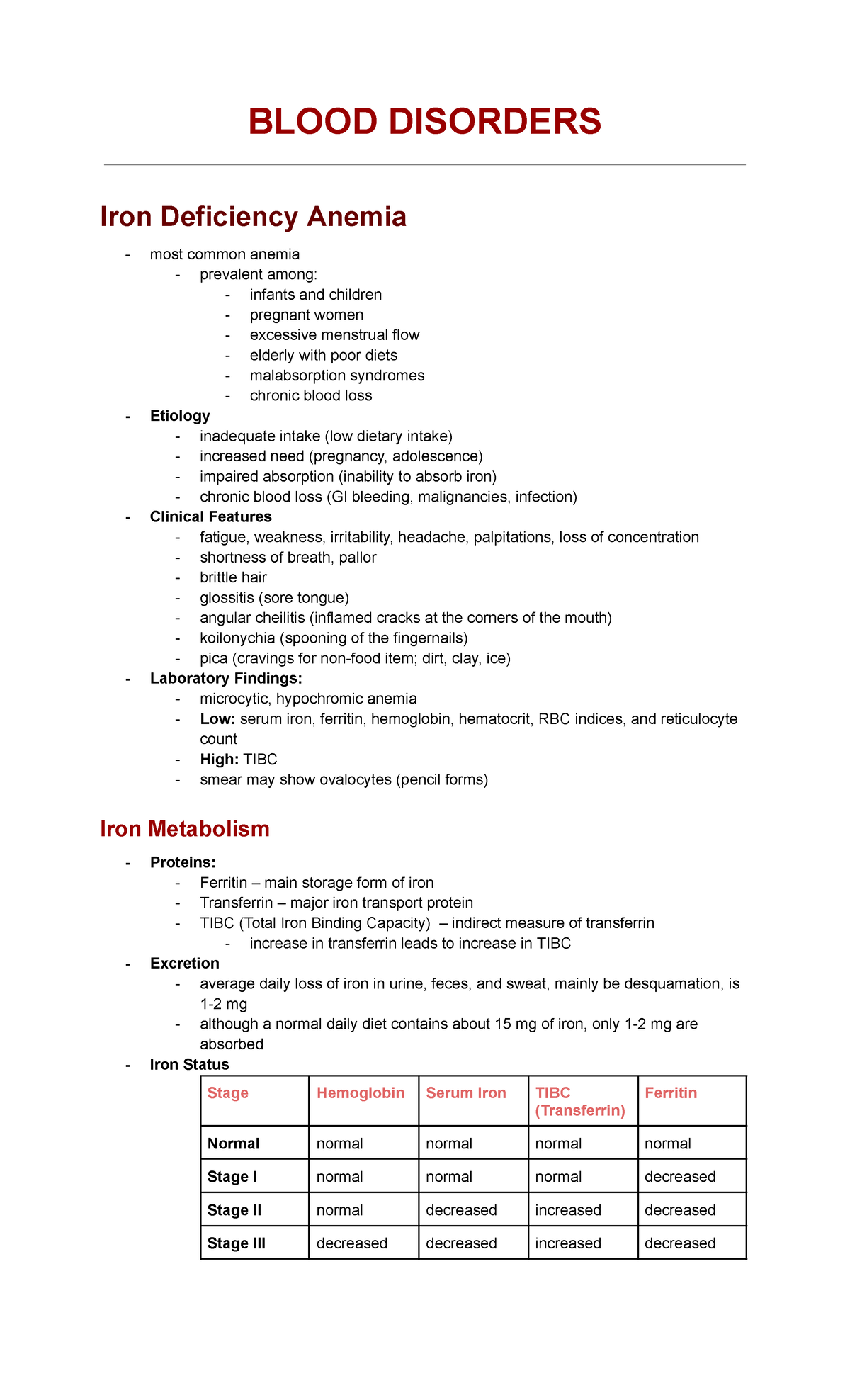 Hematology - Final Exam Study Notes on Blood Disorders - Studocu