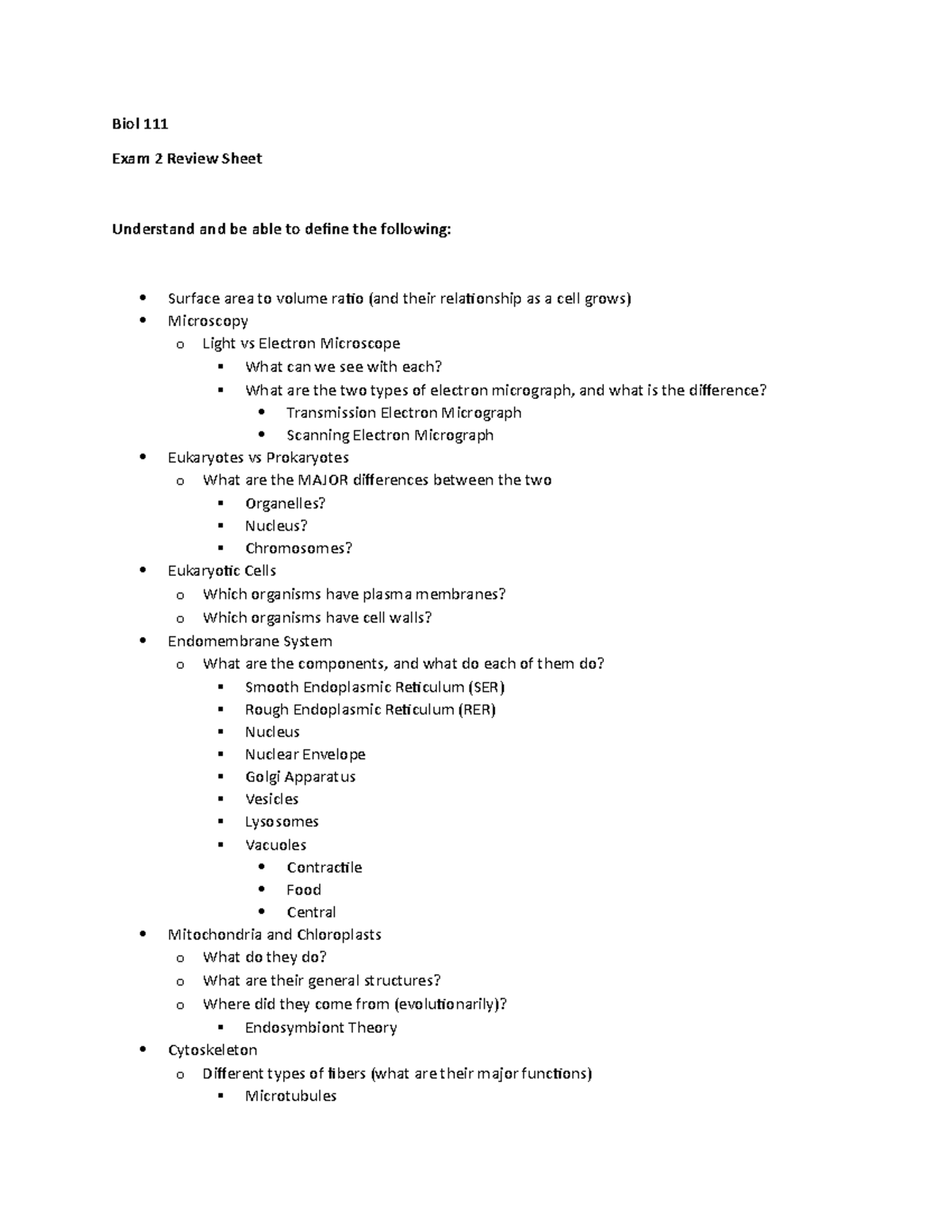 Biology 111 - Exam 2 Comprehensive Study Guide and Review Sheet - Studocu