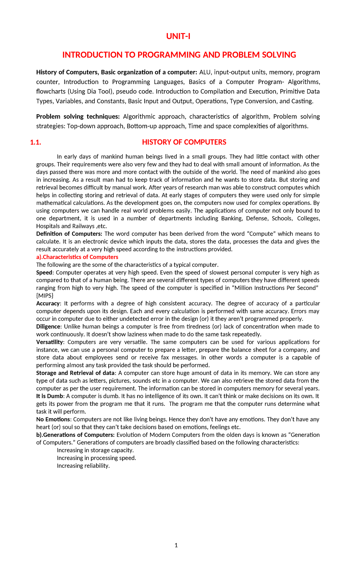 Unit-1-IP: Introduction to Programming and Problem Solving Concepts ...