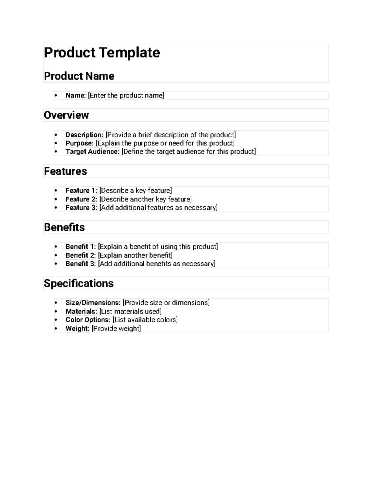 Product Template - Product Template Product Name Name: [Enter the ...