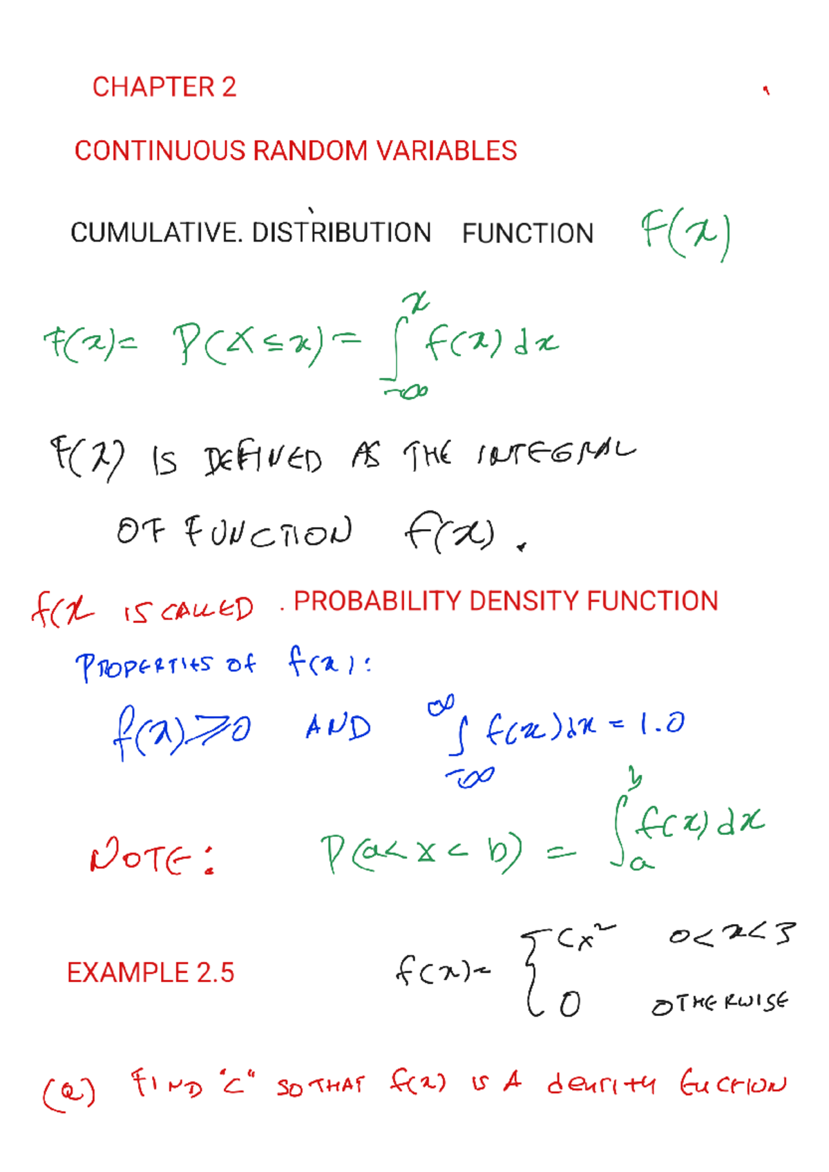 Final Exam Review: Continuous Random Variables (Course Code) - Studocu