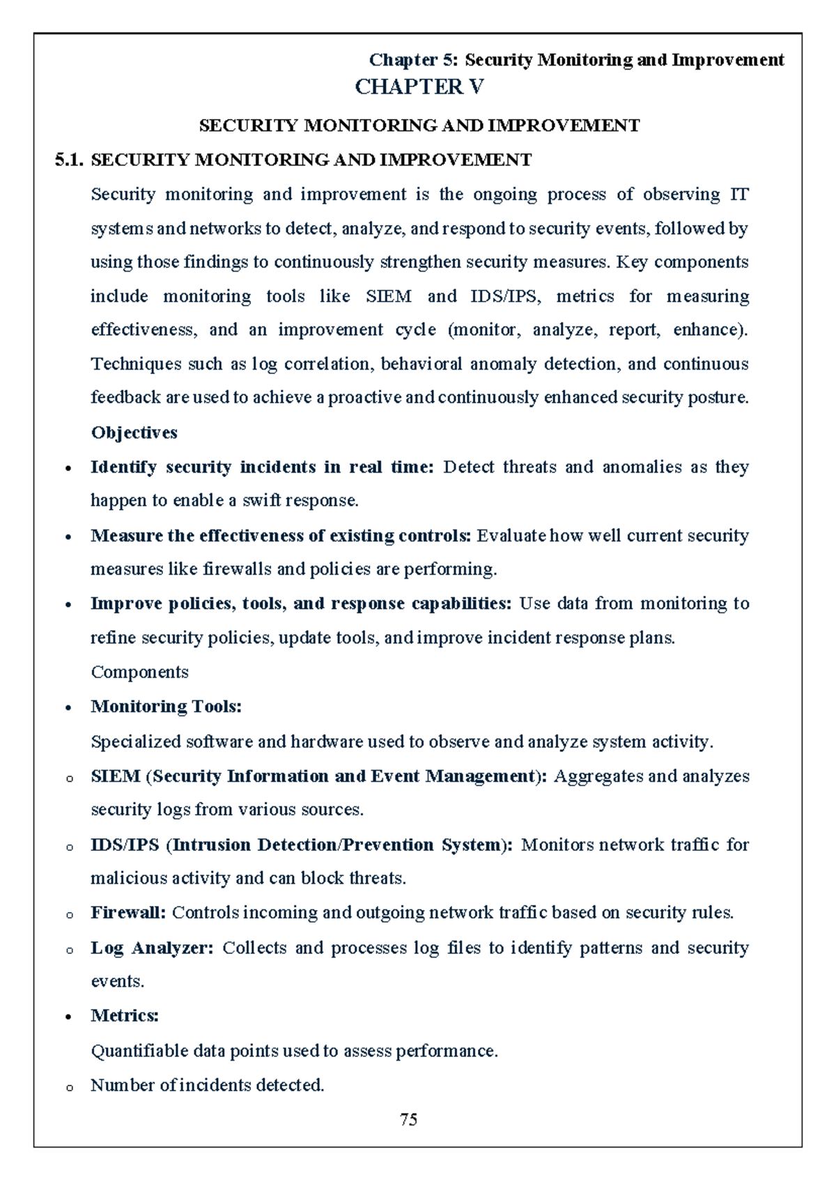 Chapter 5: Security Monitoring & Improvement - Cyber Security 25CAP201 ...