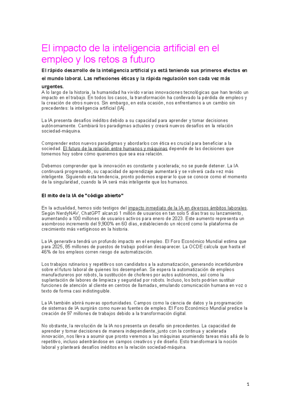 El impacto de la inteligencia artificial en el empleo y los retos a ...