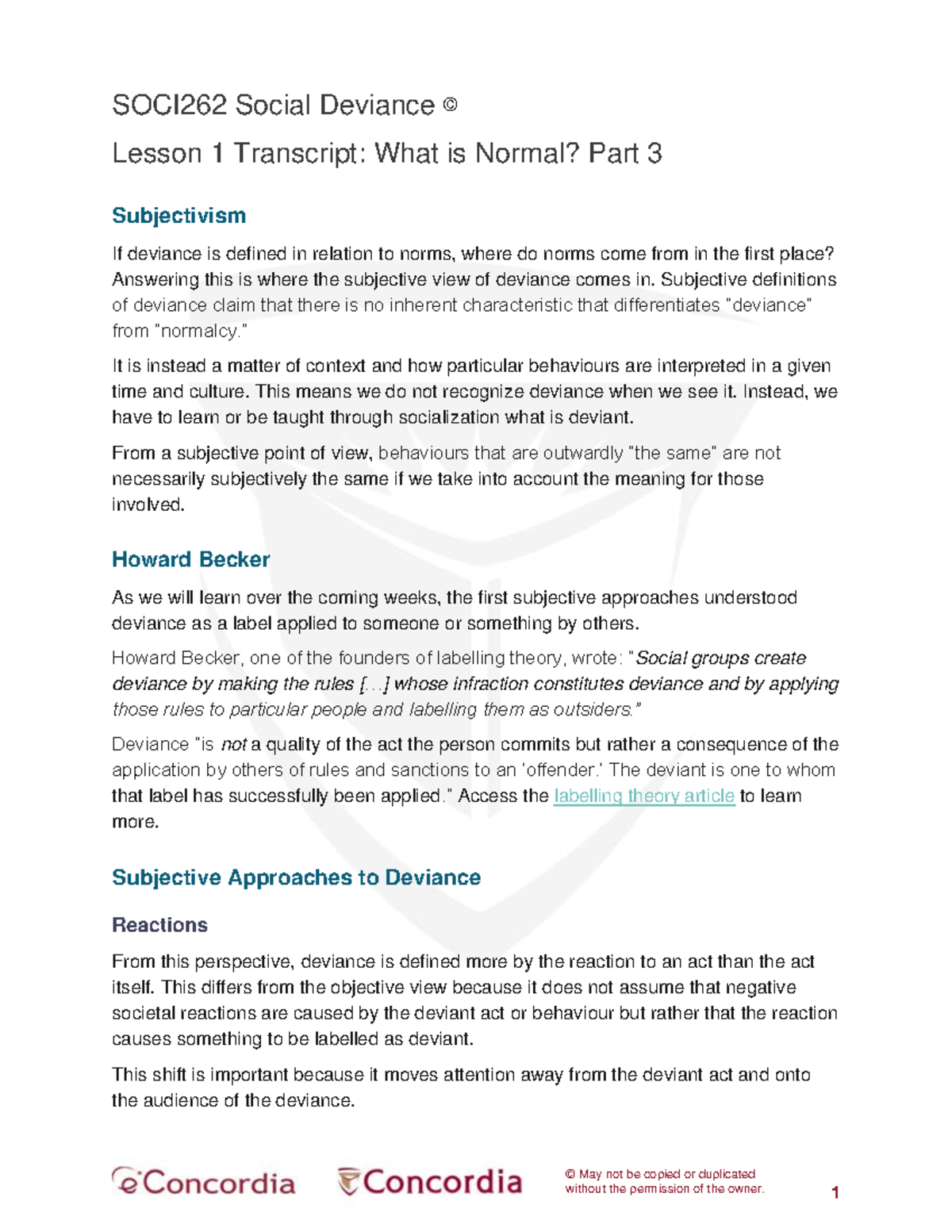SOCI262: Understanding Social Control and Deviance in Contexts - © May ...