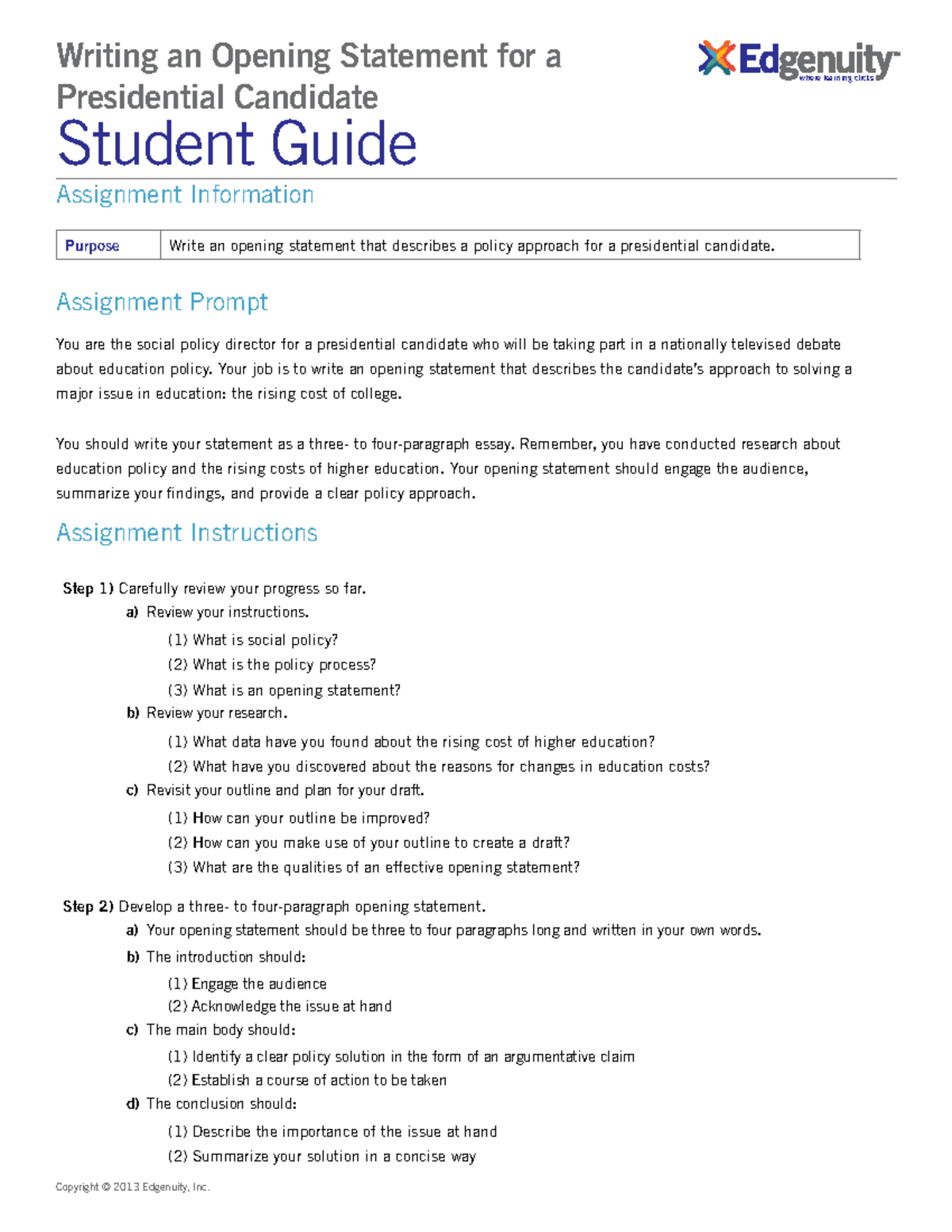 Writing an Opening Statement for a Presidential Candidate: Student ...