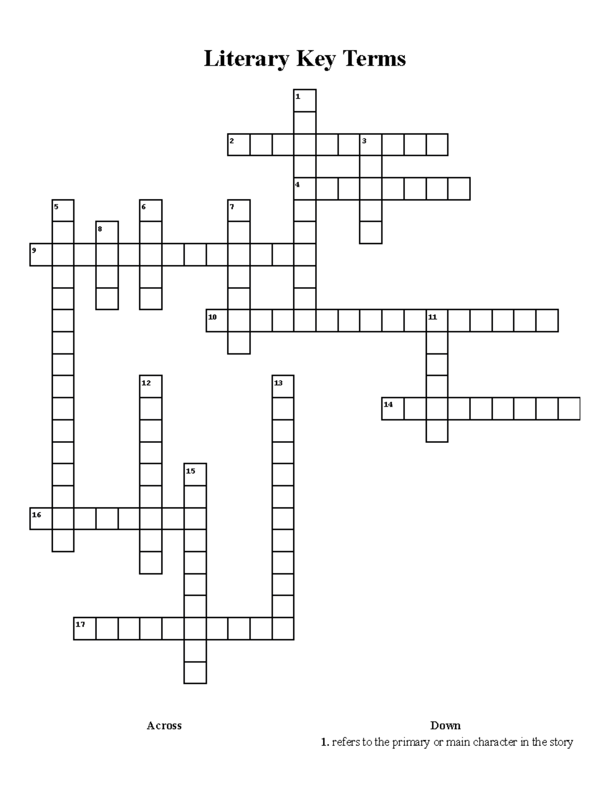 Literary Key Terms Crossword Puzzle (Terms 1-17) - Studocu
