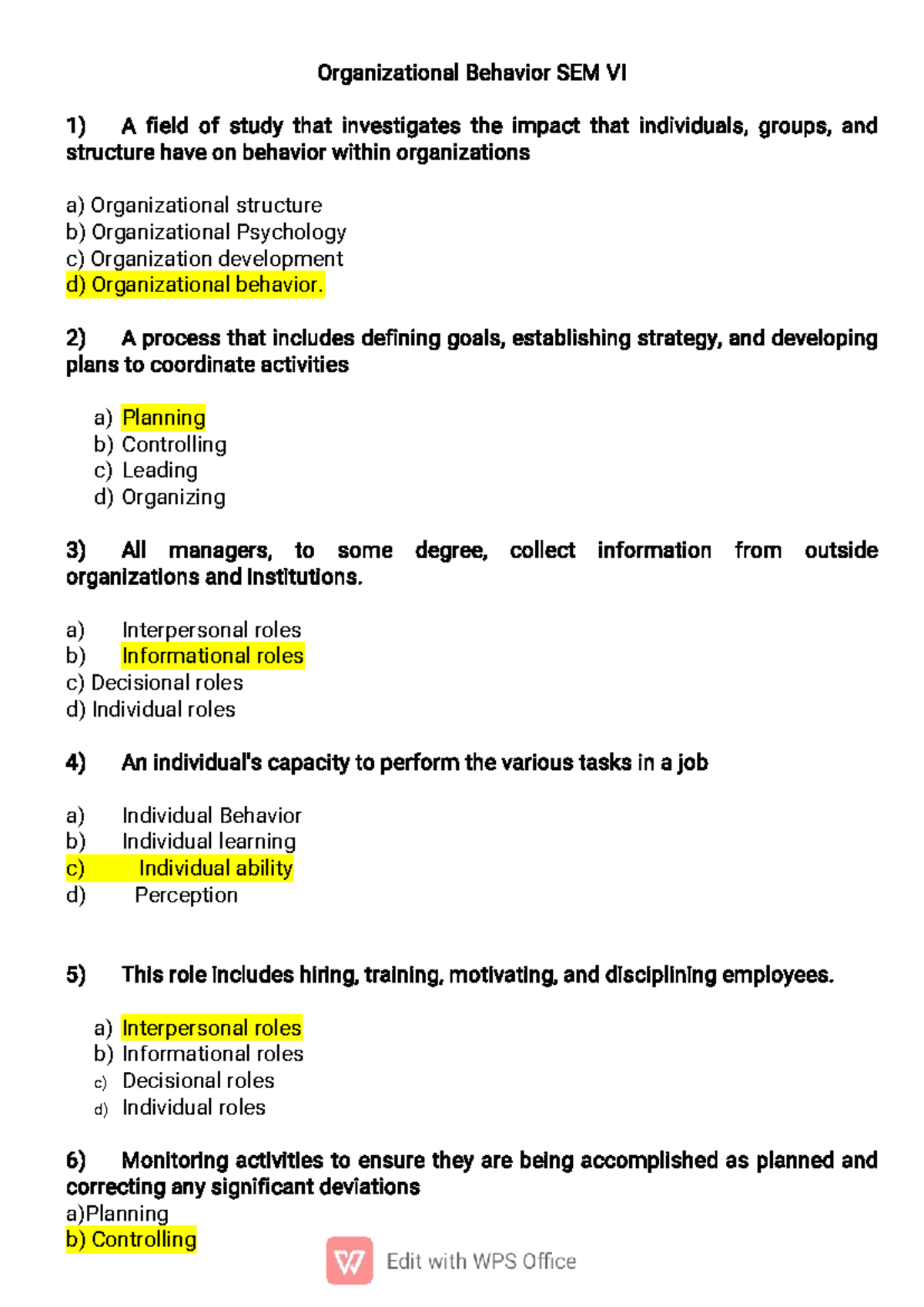 Organizational Behavior Study Notes - SEM VI - Studocu