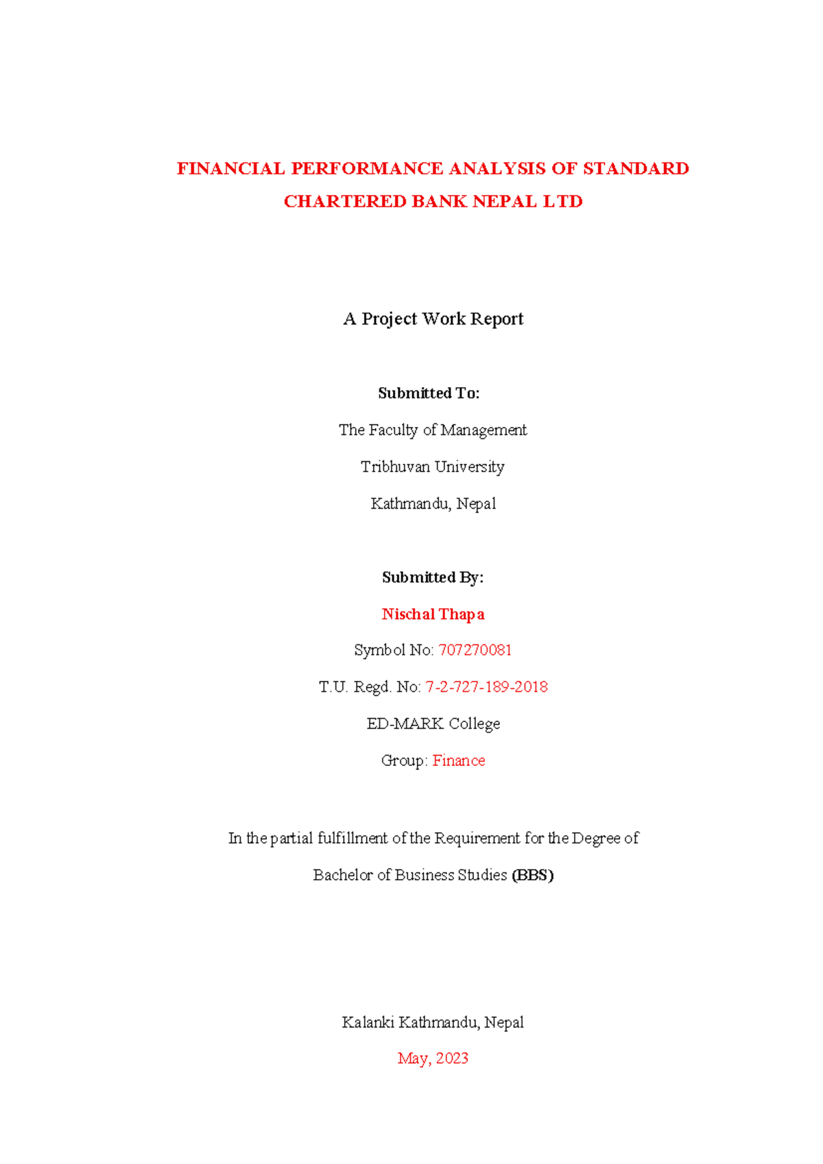 BBS Financial Performance Analysis: Standard Chartered Bank Nepal Ltd. - Document Preview