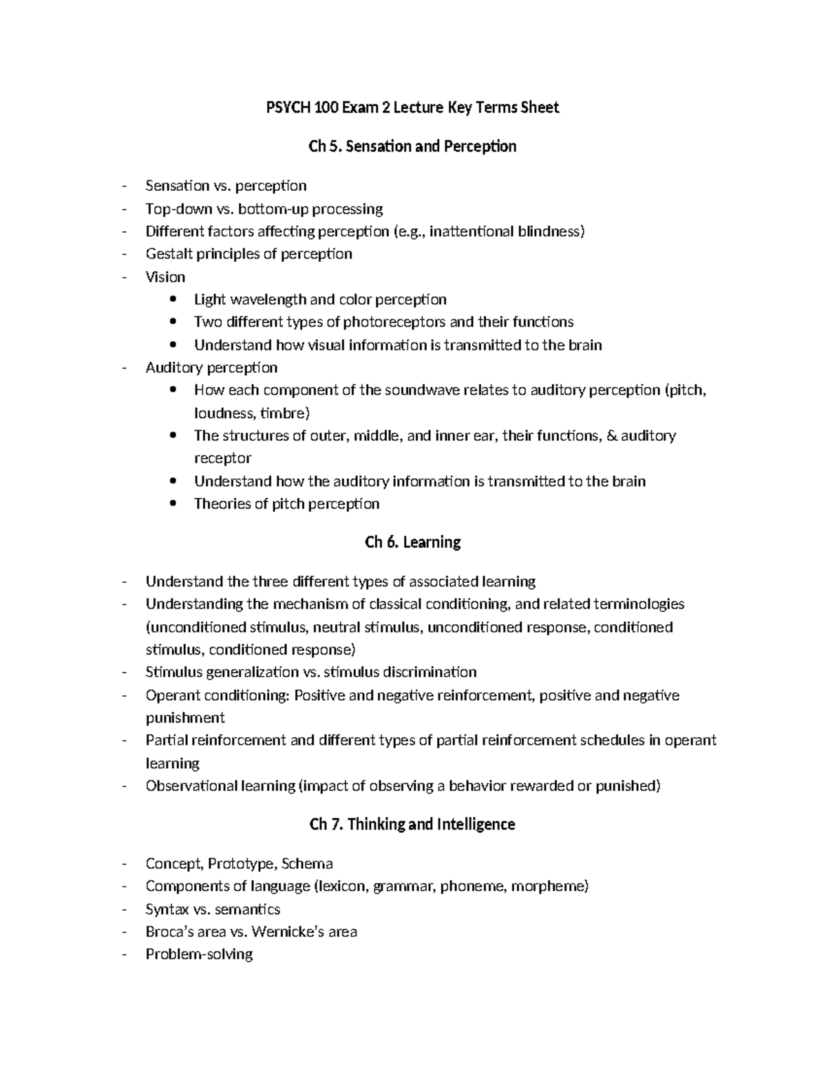 Exam 2 Review Sheet(1) - Psych test 2 - PSYCH 100 Exam 2 Lecture Key ...