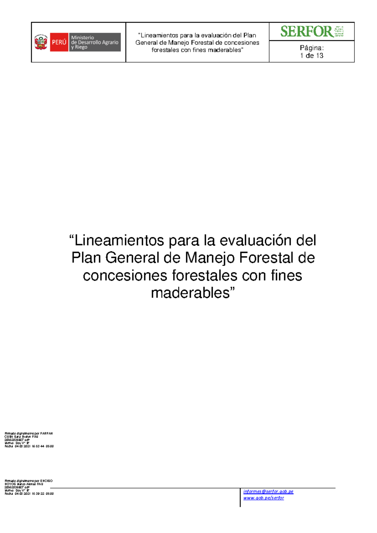 Lineamientos para la Evaluación del PGMF de Concesiones Forestales FAU ...