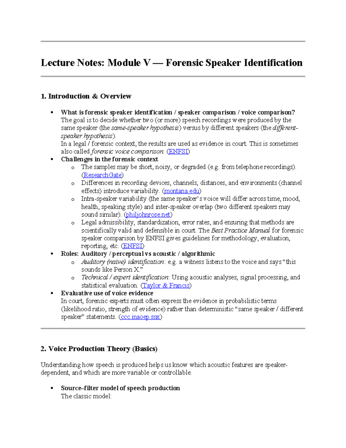 Lecture Notes: Module V - Forensic Speaker Identification Overview ...