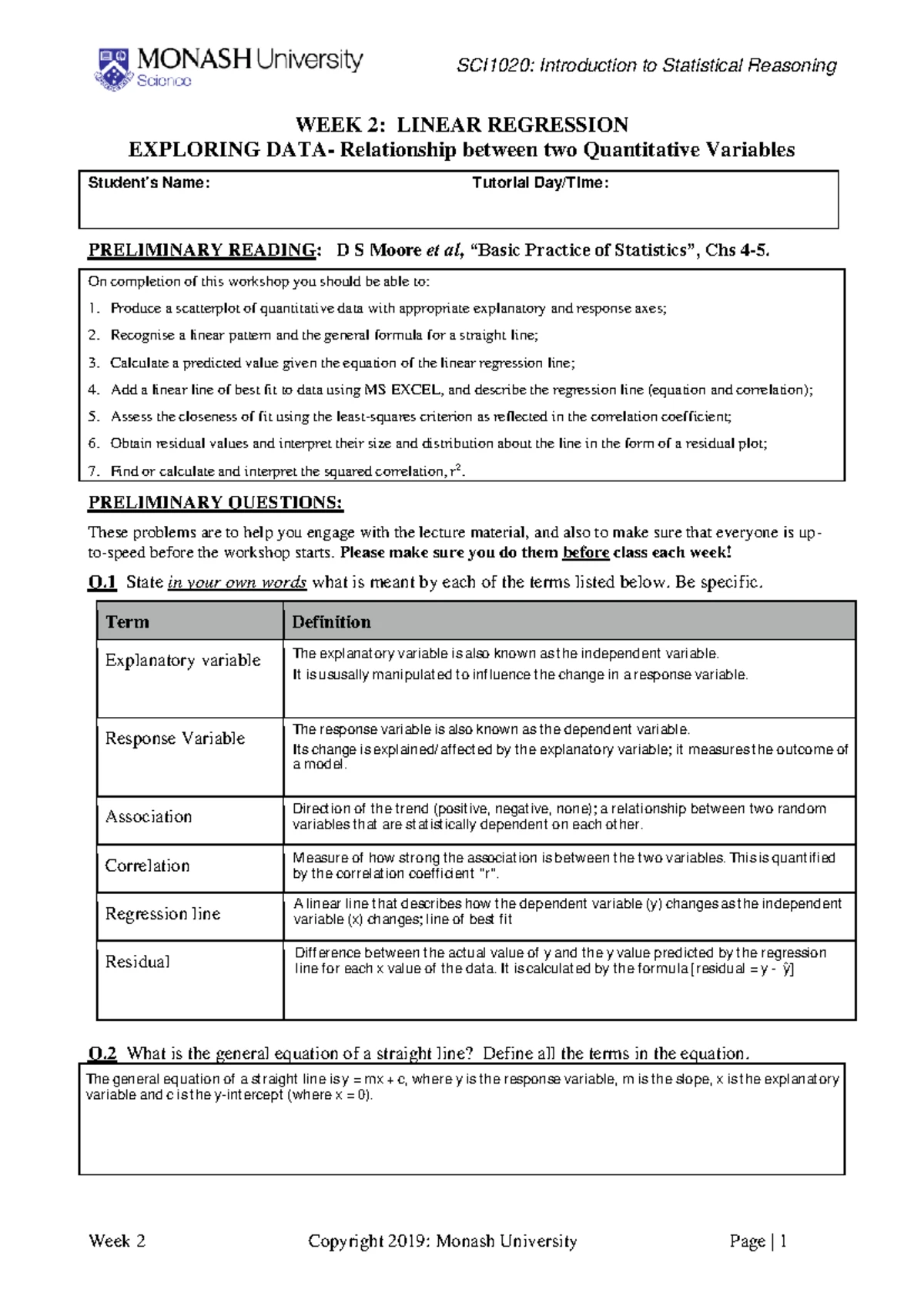 WEEK 02 - tutorial work week 2 - SCI1020: Introduction to Statistical ...