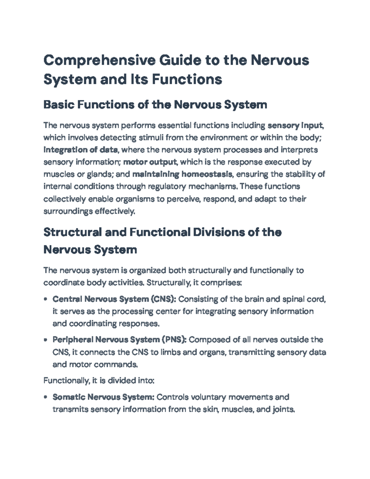 Comprehensive Overview of the Nervous System Functions and Anatomy ...