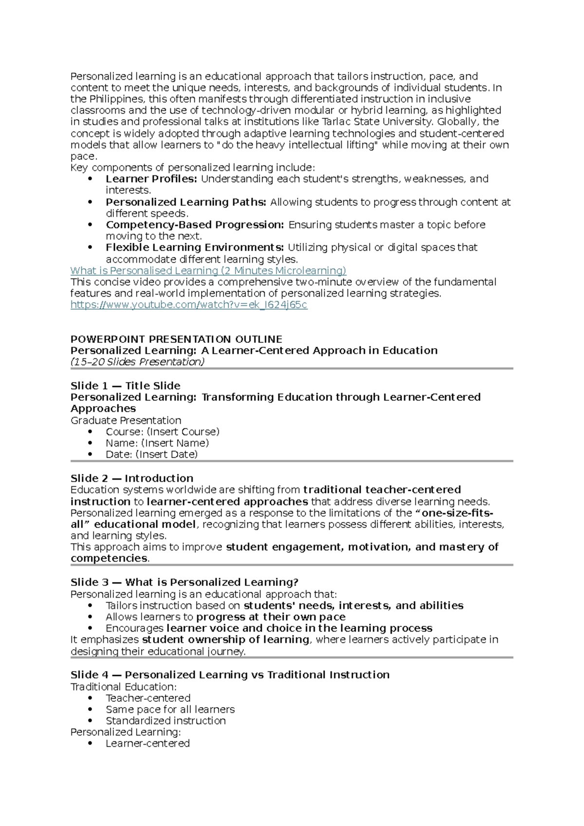 Personalized Learning Report: Strategies and Applications in PH ...