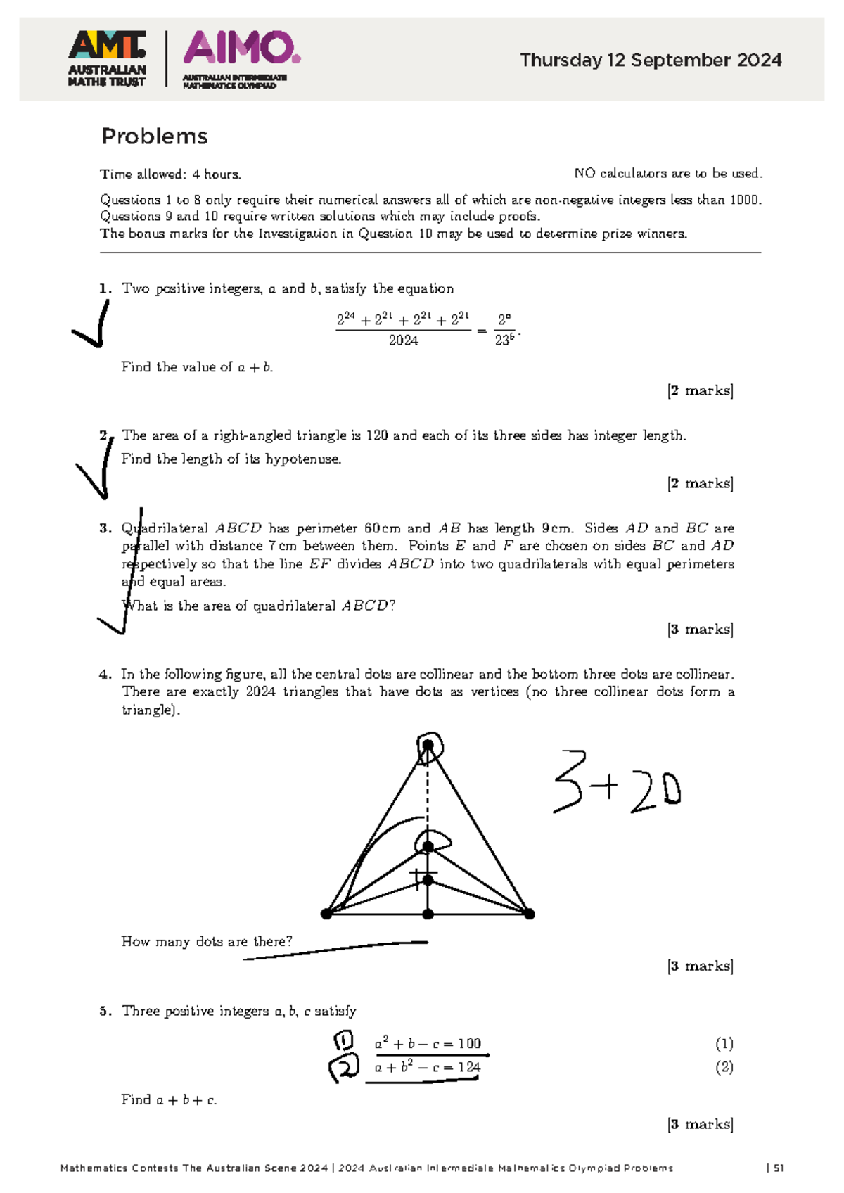 AIMO 2024 Final Exam Solutions: Australian Intermediate Mathematics ...