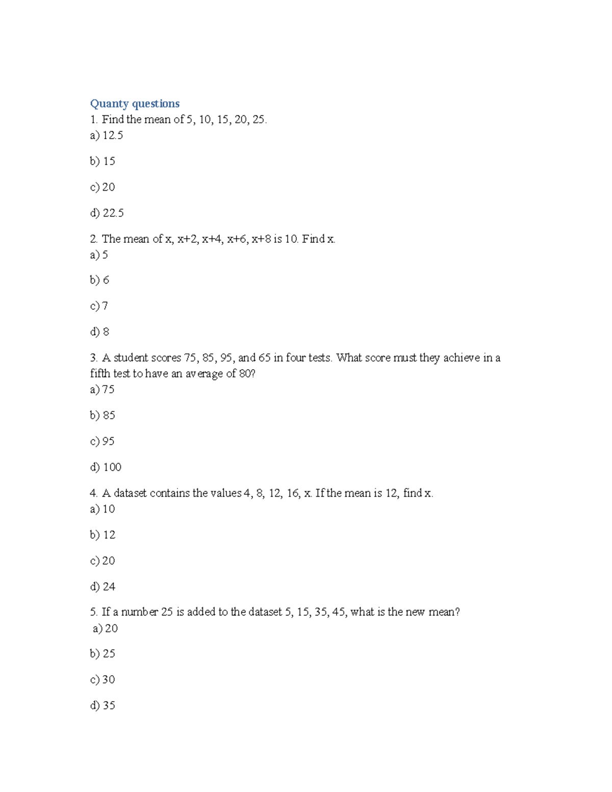 Quantitative Methods Questions: Practice Problems & Solutions - Studocu