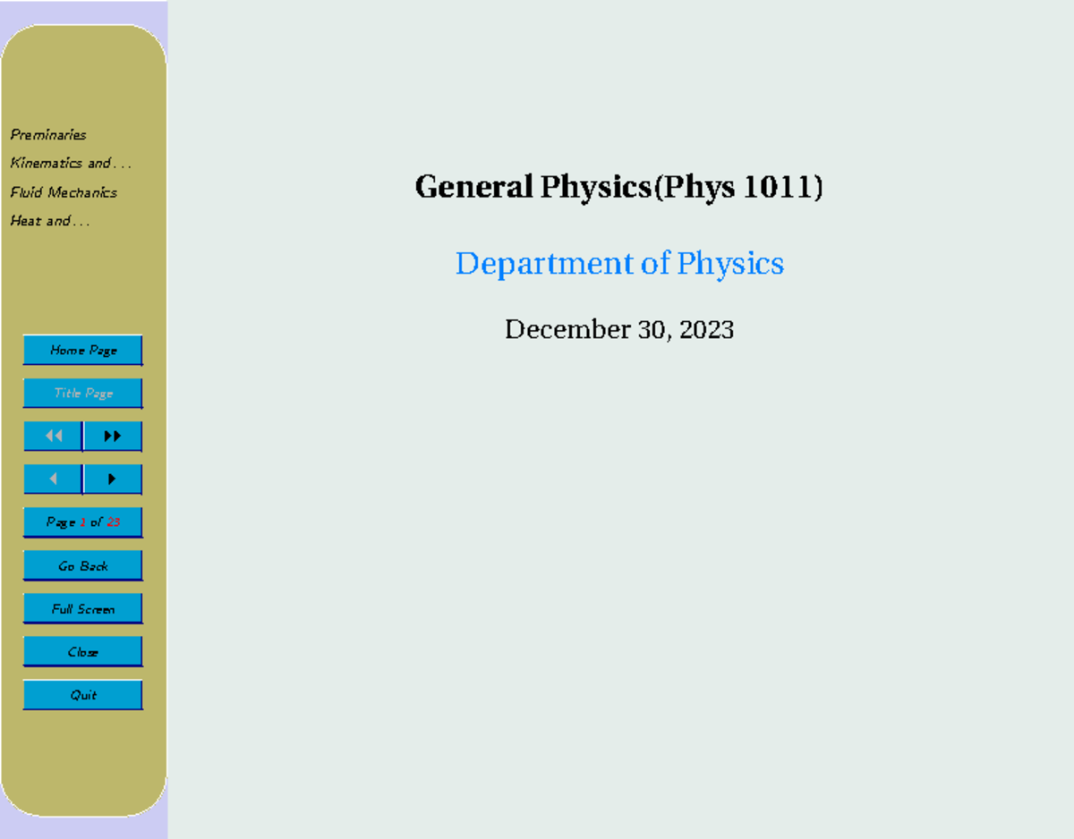 Kinematics and Fluid Mechanics Overview - Phys 1011 Lecture Notes - Studocu