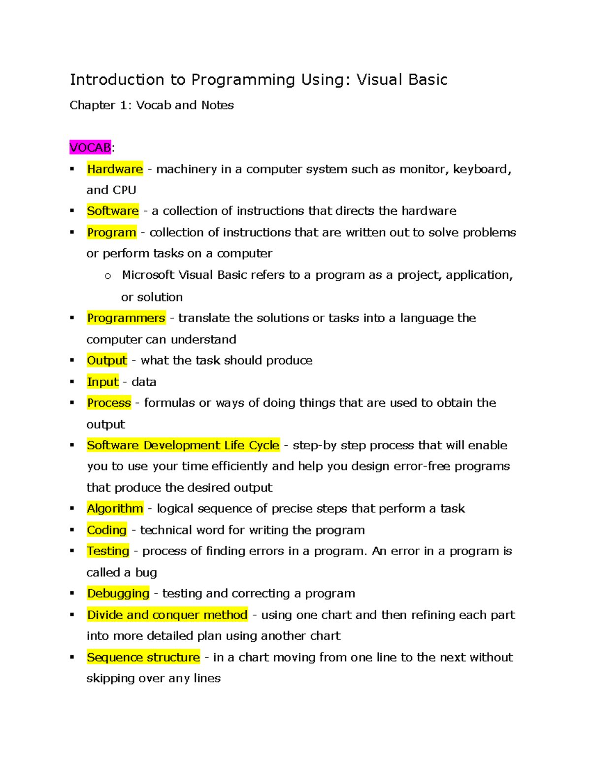 Chapter 1 - Intro to Programming Concepts & Visual Basic - Studocu