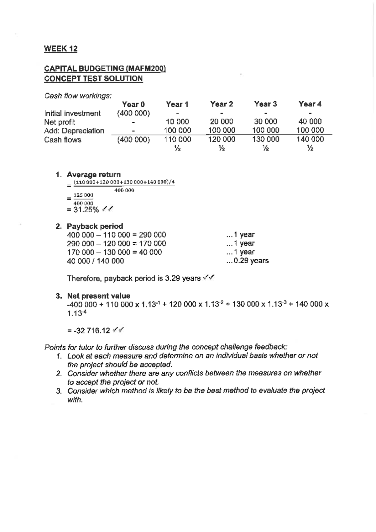 WEEK 12 CAPITAL BUDGETING (MAFM200) CONCEPT TEST SOLUTION - Studocu