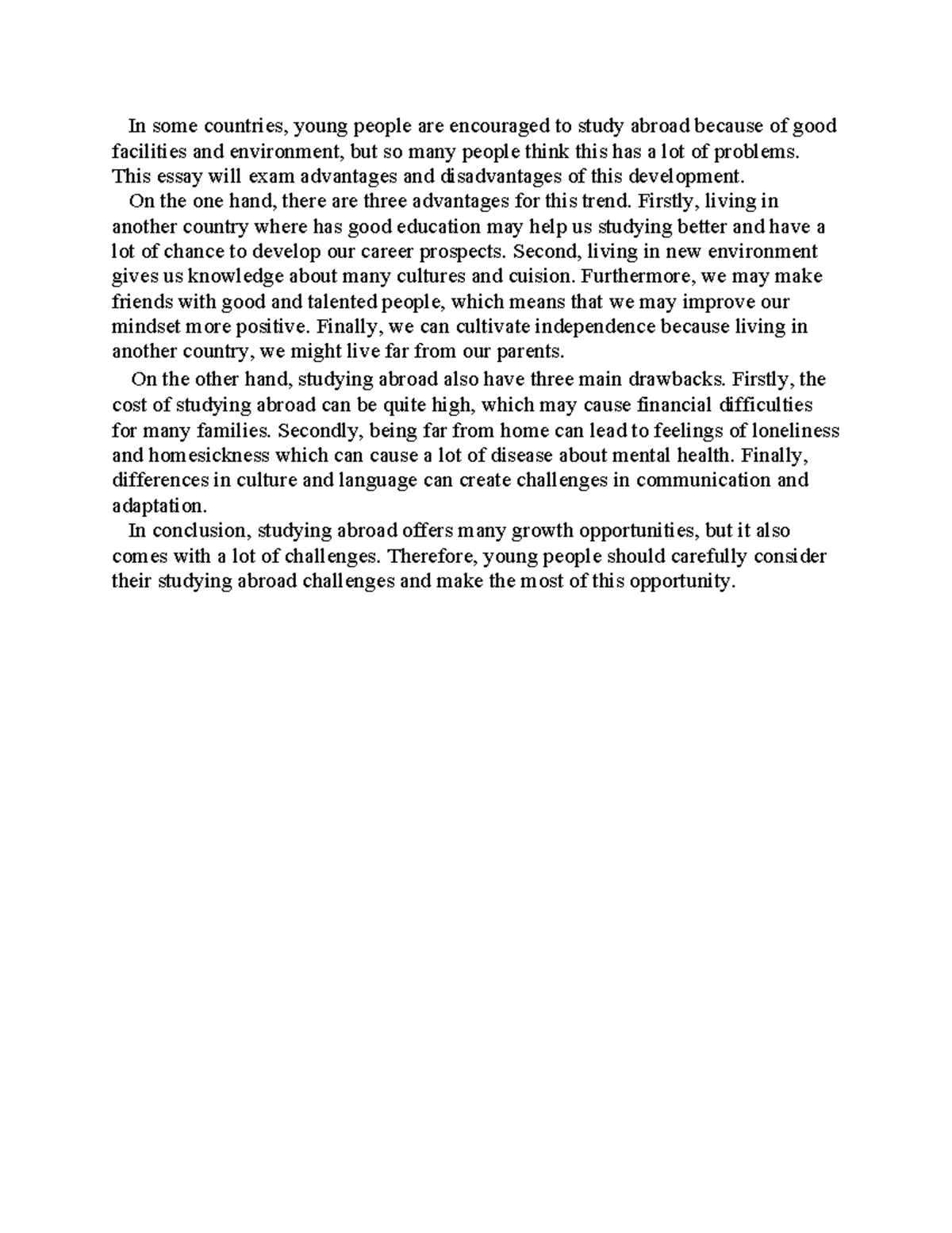 Essay on Advantages and Disadvantages of Studying Abroad - Studocu