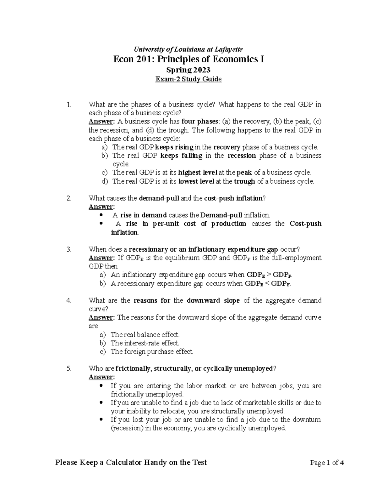 Econ 201 Spring 2023 Exam 2 Study Guide: Key Concepts & Answers - Studocu