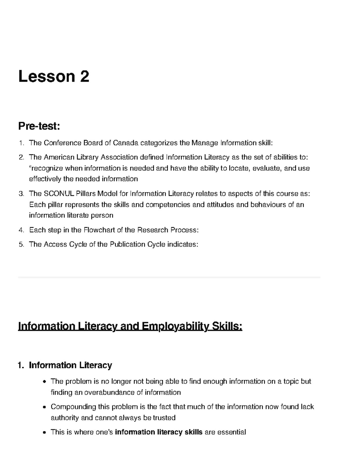 Lesson 2: Understanding Information Literacy and Employability Skills ...