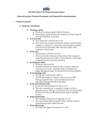 FIN 320 Project Two Financial Analysis Report - FIN 320 FIN 320 Project ...