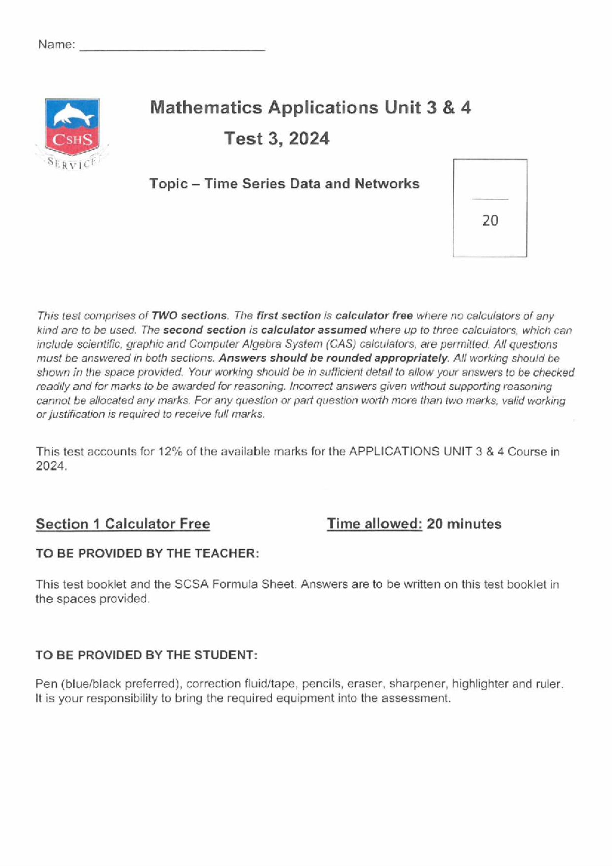 12 Apps 2024 Test 3 Solutions: Time Series Data & Networks - Studocu