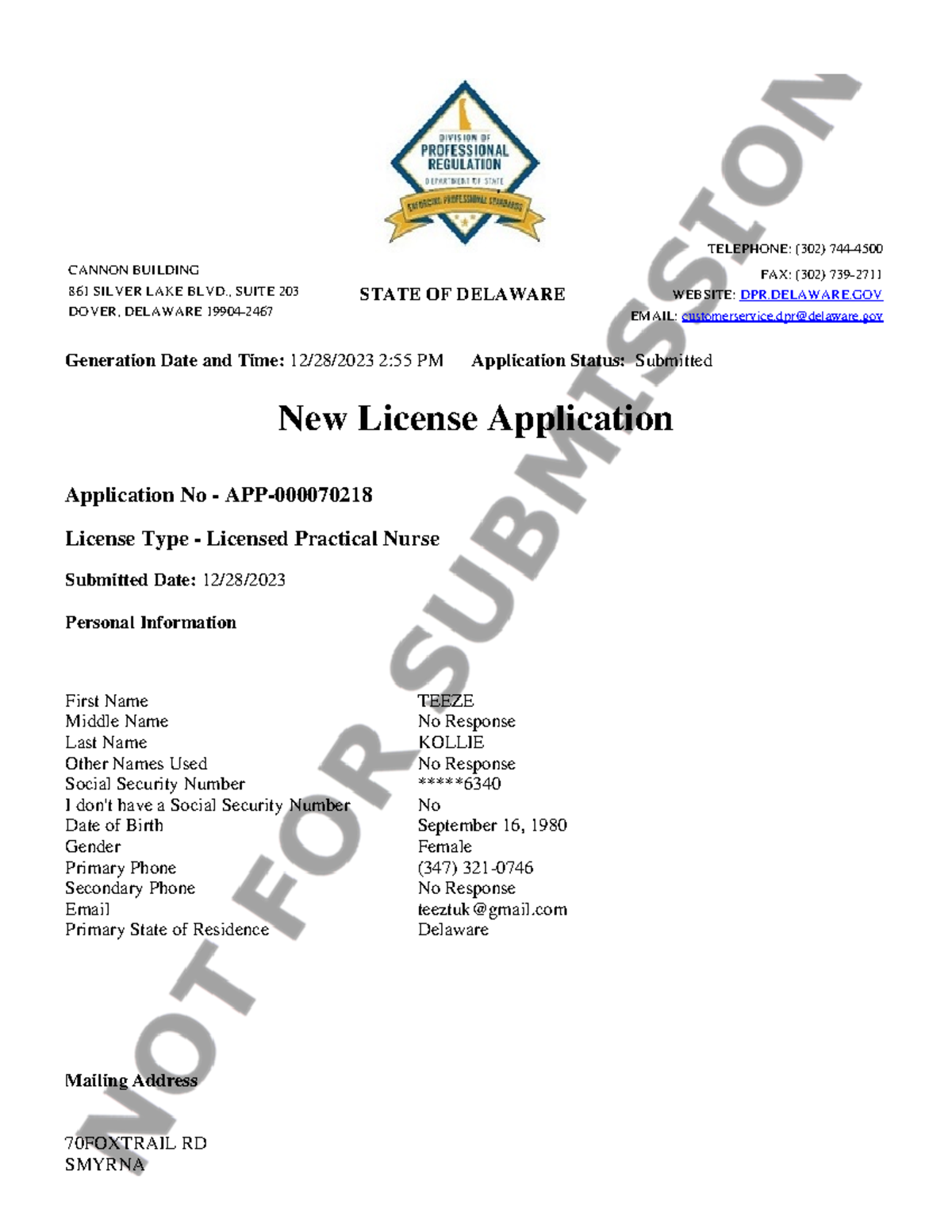 Licensed Practical Nurse License Application - Delaware (12/28/2023 ...
