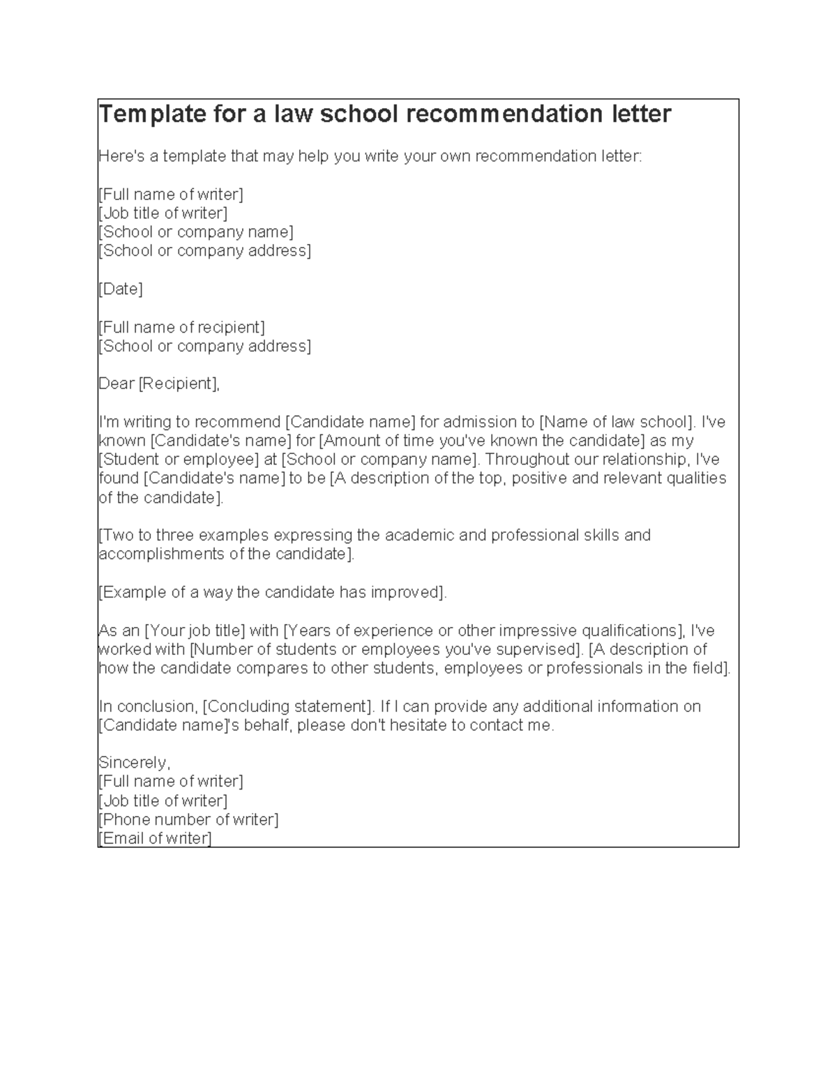 Law School Recommendation Letter Template (LSR 06) - Studocu