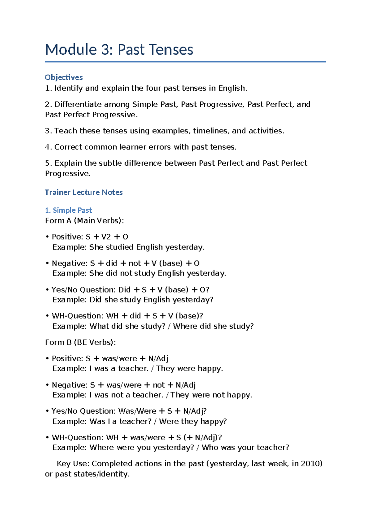 Module 3: Understanding Past Tenses in English - Studocu