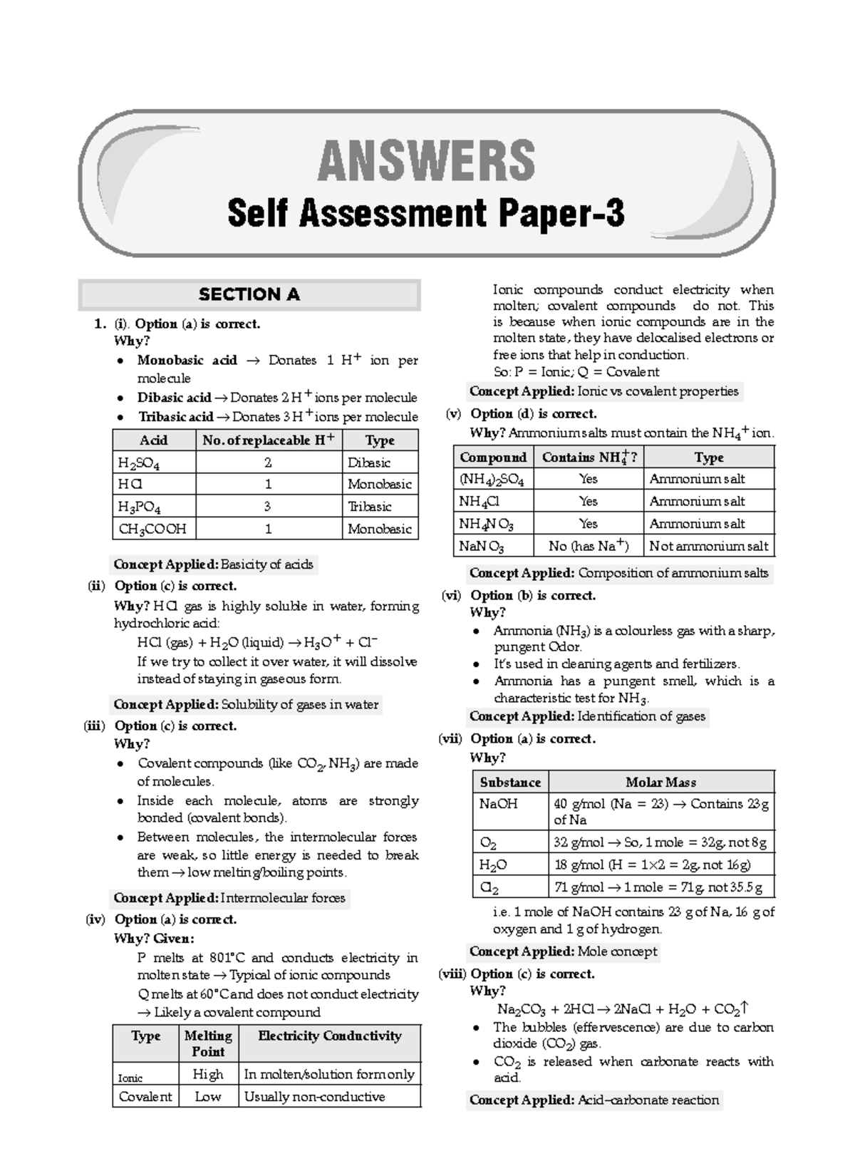ICSE CHEMISTRY Self Assessment Answers for Sample Question Papers - Studocu