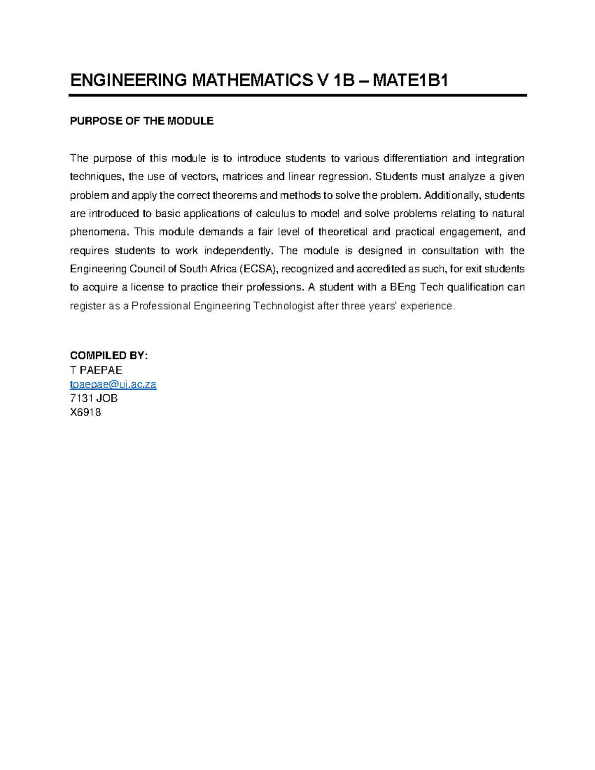 ENGINEERING MATHEMATICS V 1B MATE1B1: Differentiation Notes - Studocu