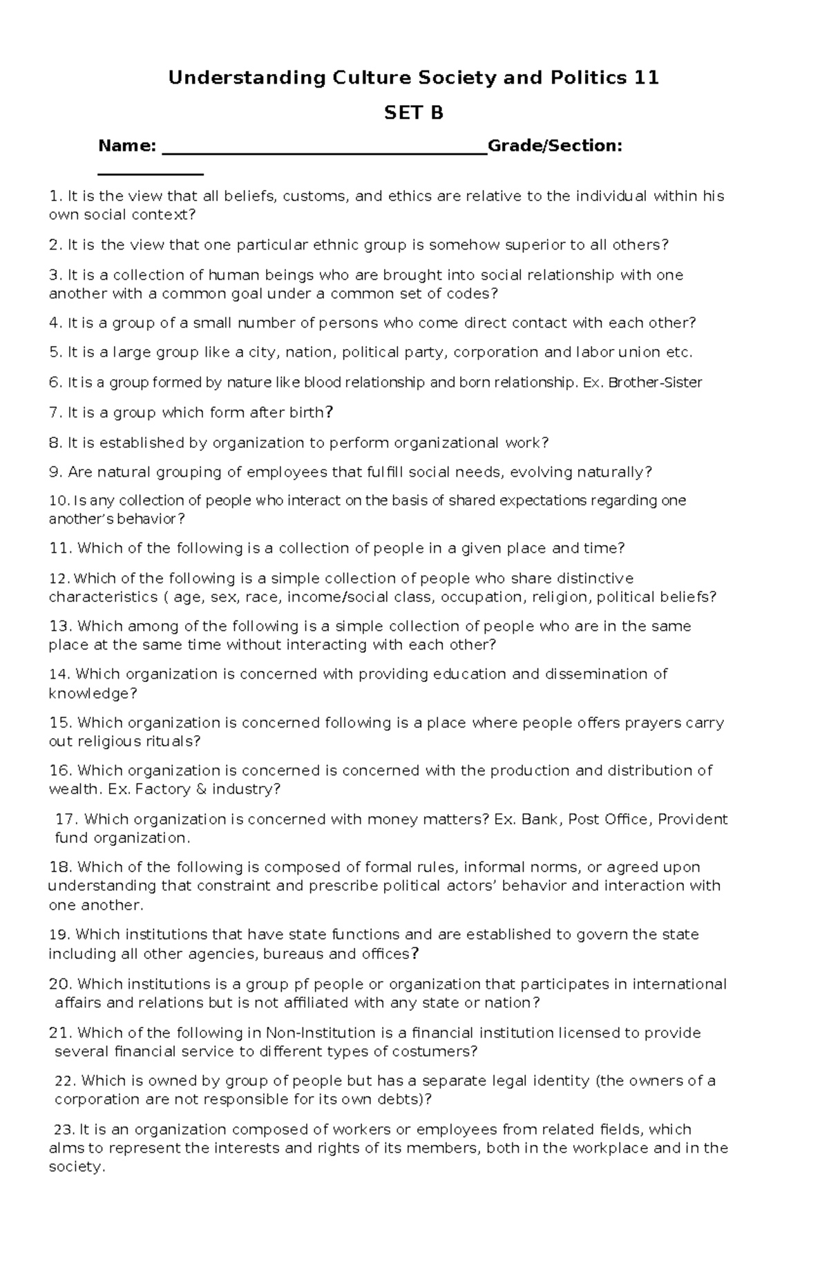 1ST Quarter UCSP Identification - Understanding Culture Society and ...