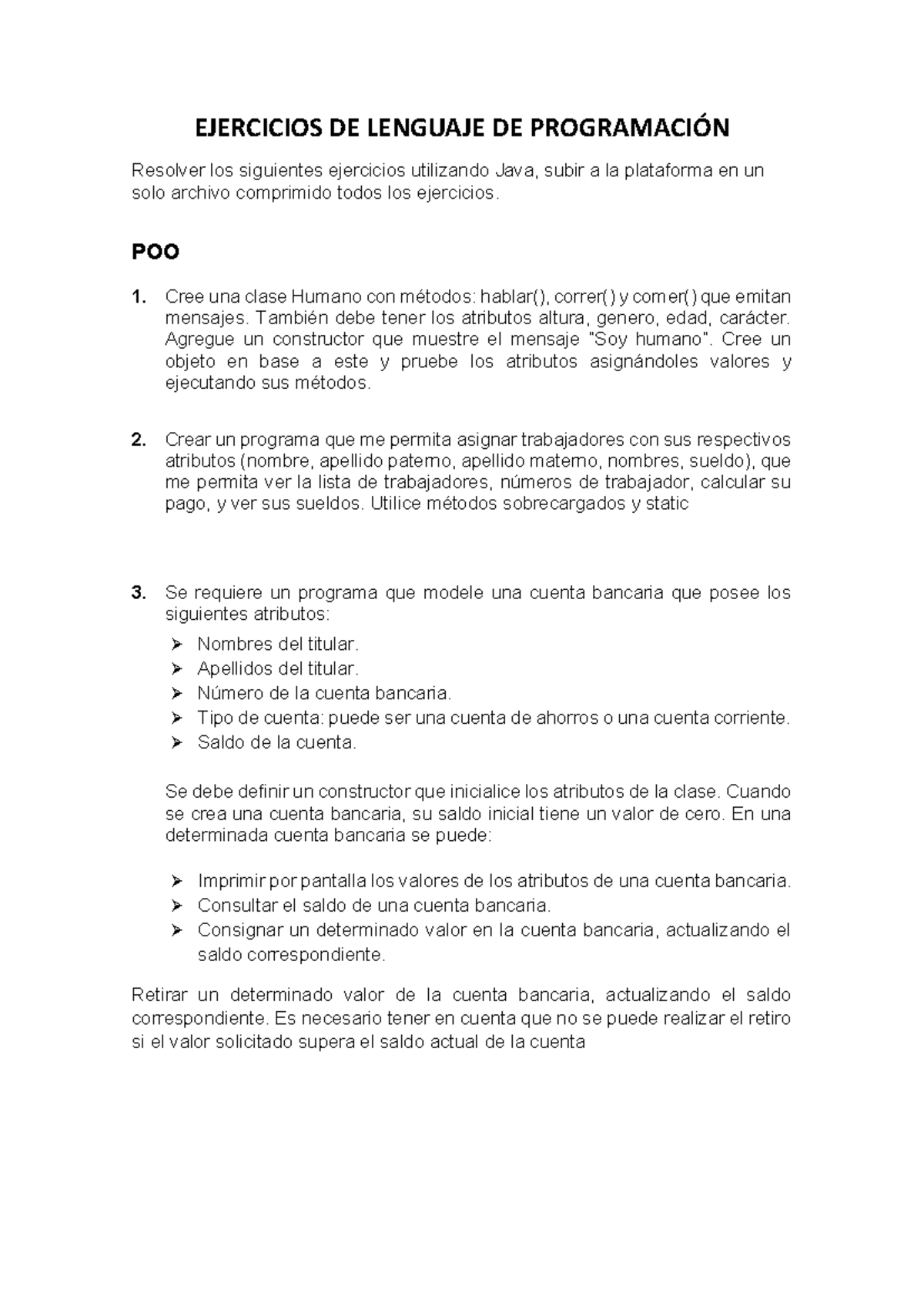 EJERCICIOS DE LENGUAJE DE PROGRAMACIÓN - Java POO 1 y 2 - Studocu