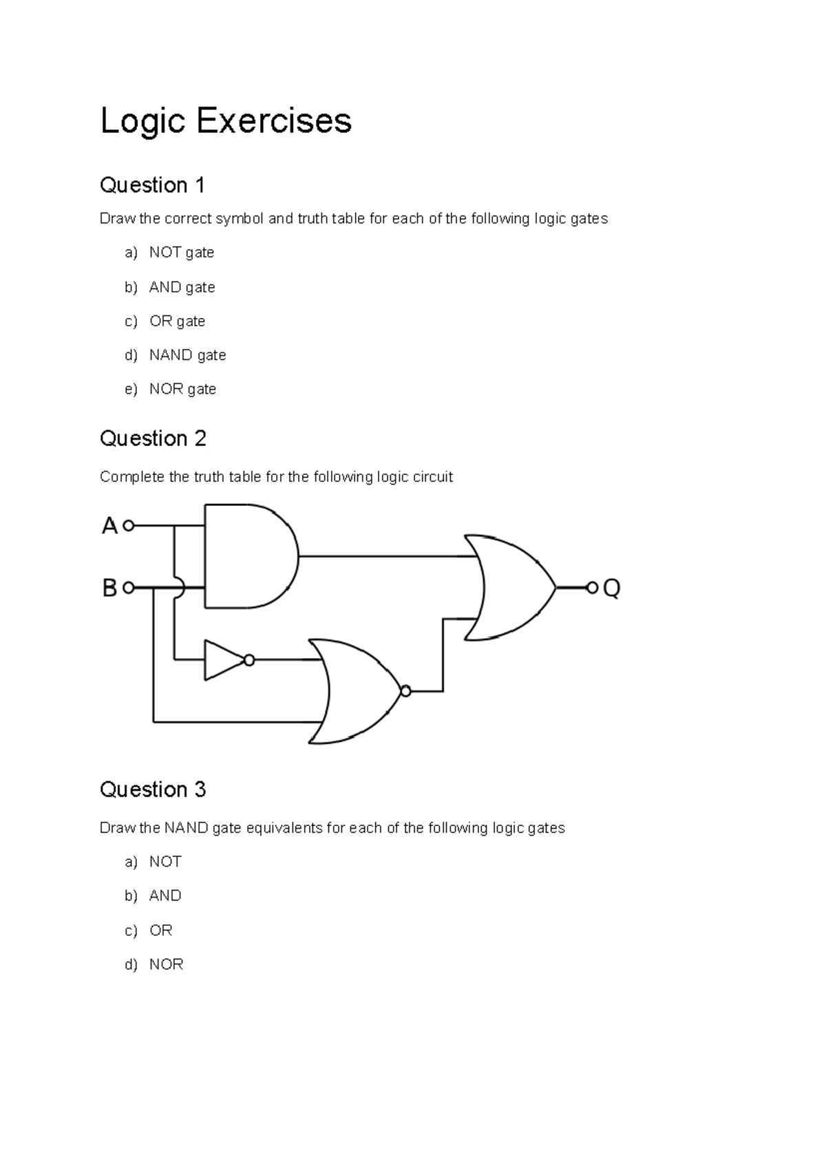Logic Gates - ICT - Logic Exercises Question 1 Draw the correct symbol ...