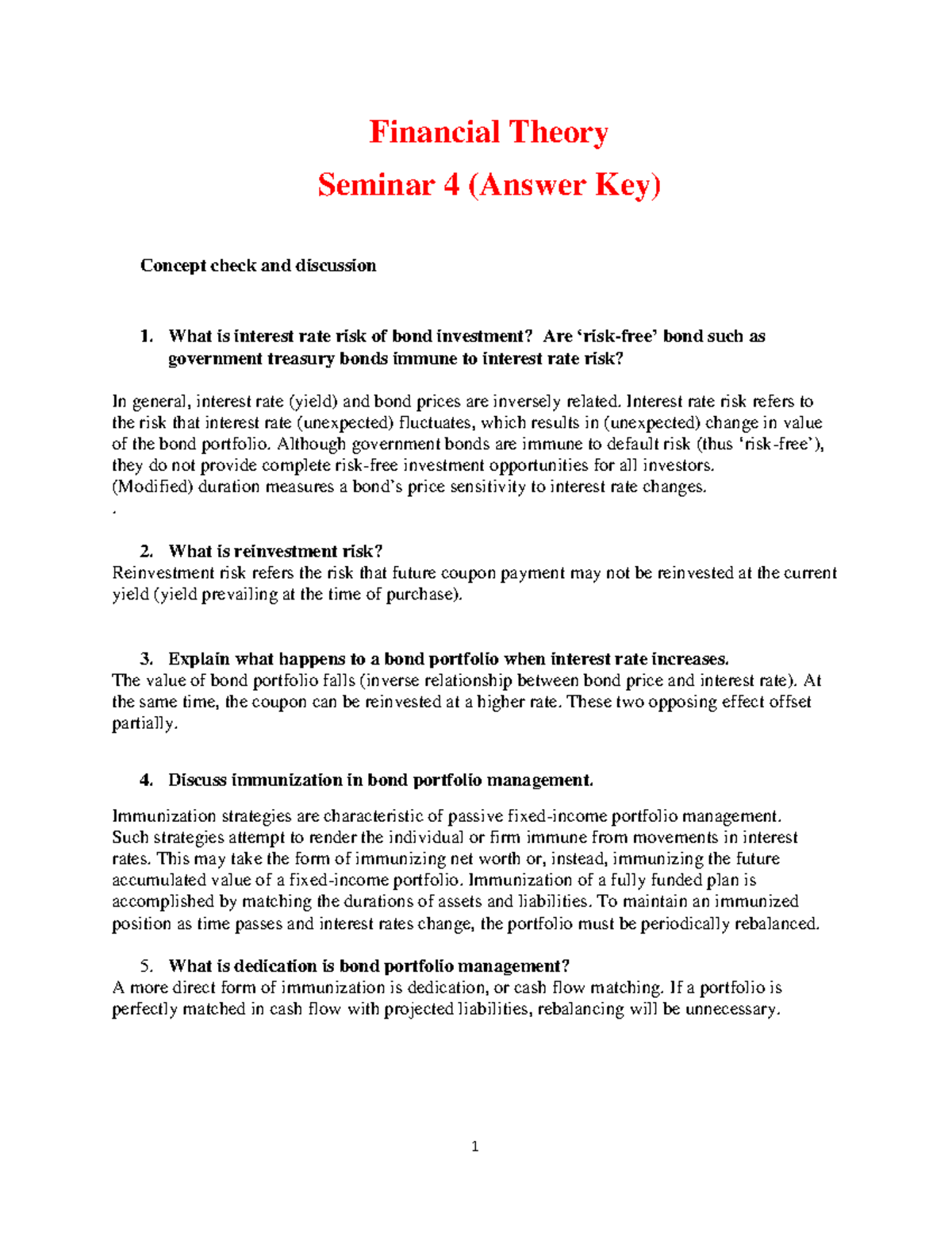 FT-Seminar 4-Answers - Key Insights on Bond Interest Risks and Strategies -  Studocu