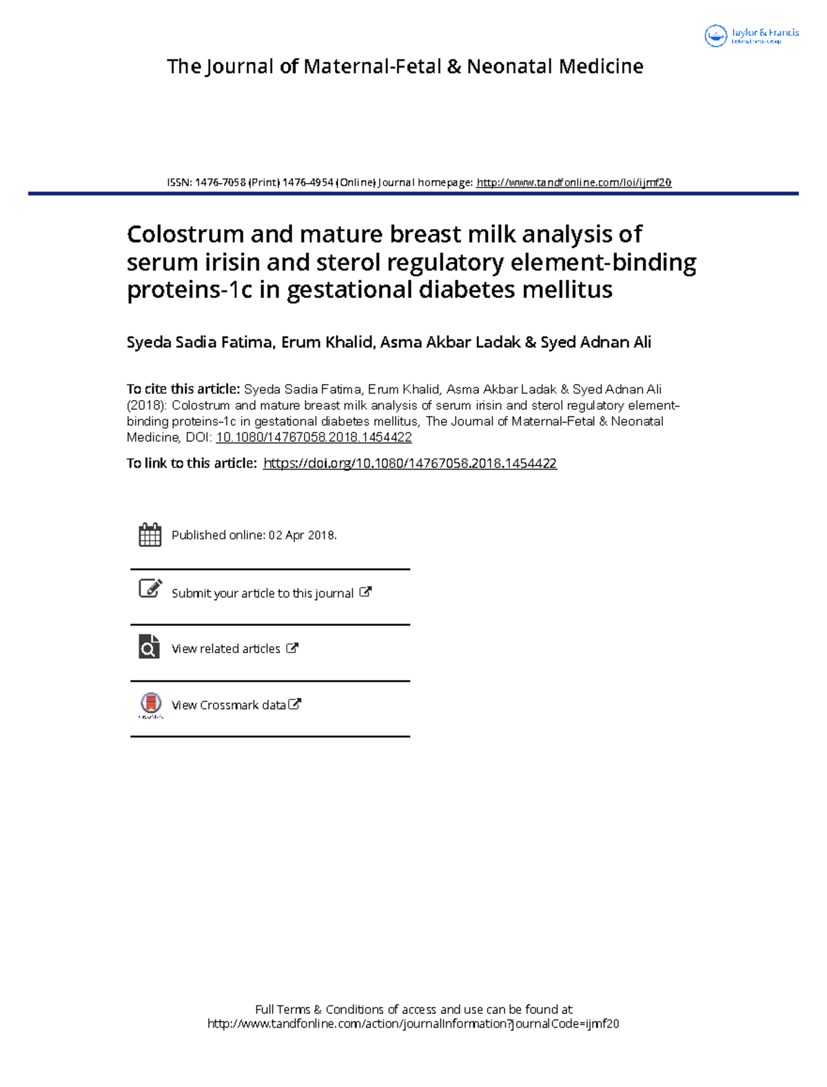 Colostrum and mature breast milk analysis of serum irisin and sterol ...