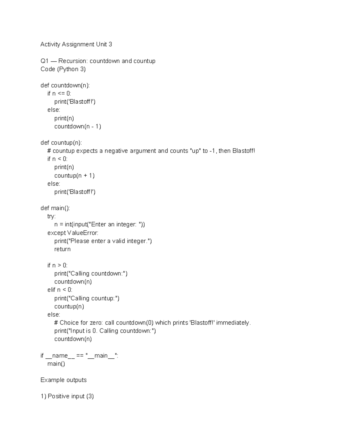 Activity Assignment Unit 3: Recursion & Error Handling in Python - Studocu