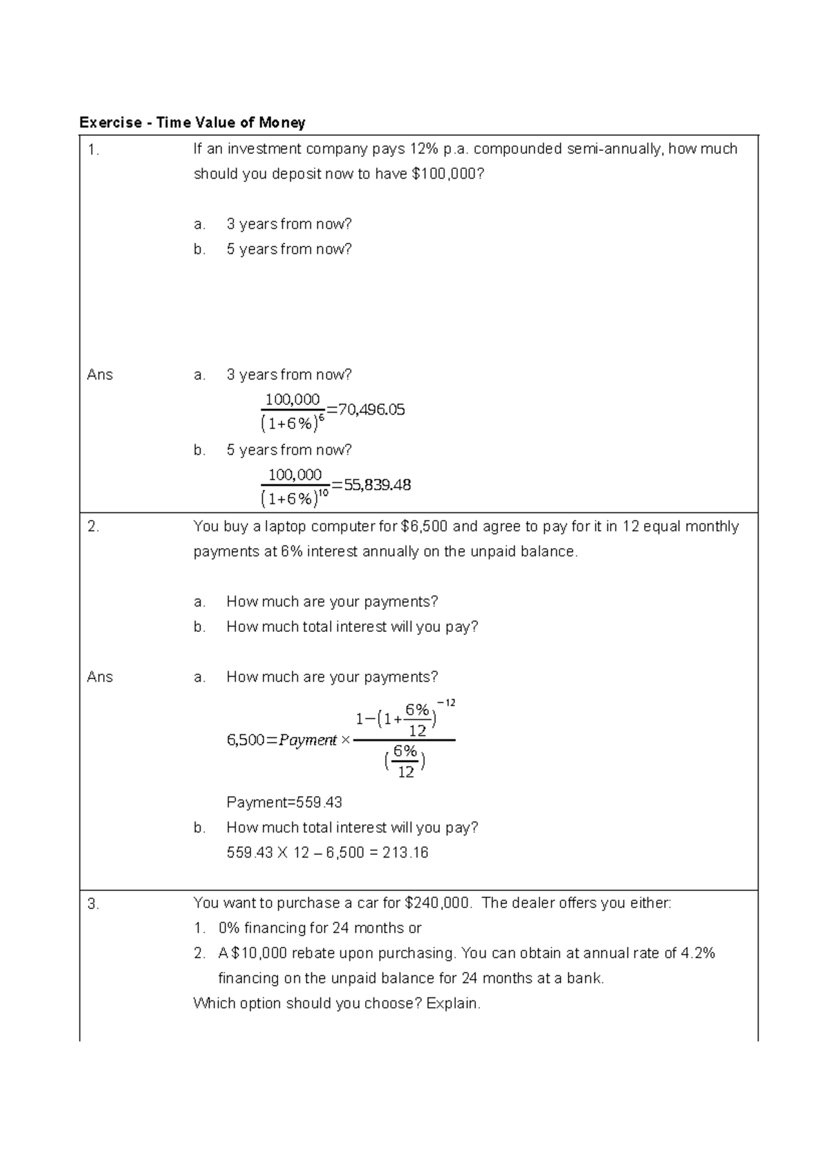 Time Value of Money Exercises (Course Code: TVM101) - Studocu