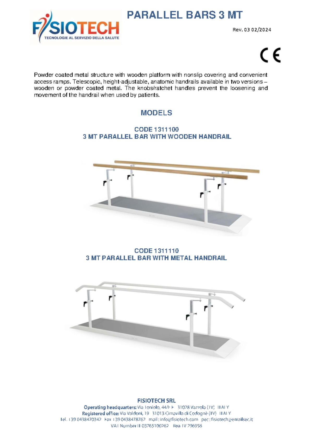 Technical data sheet 3 mt parallel bars - Rev. 03 02/ MODELS CODE ...