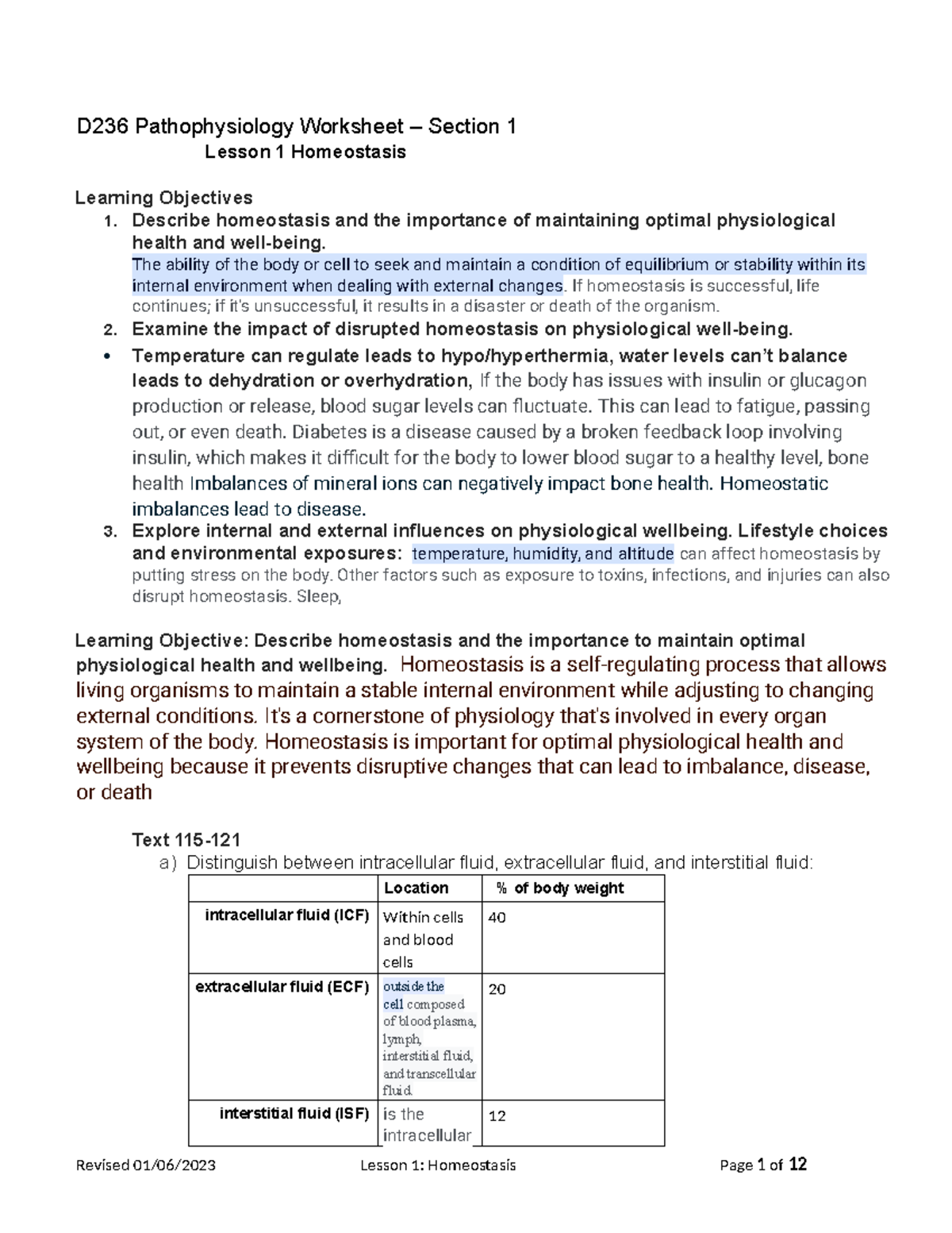D236 Pathophysiology Lesson 1: Understanding Homeostasis and Its Impact ...