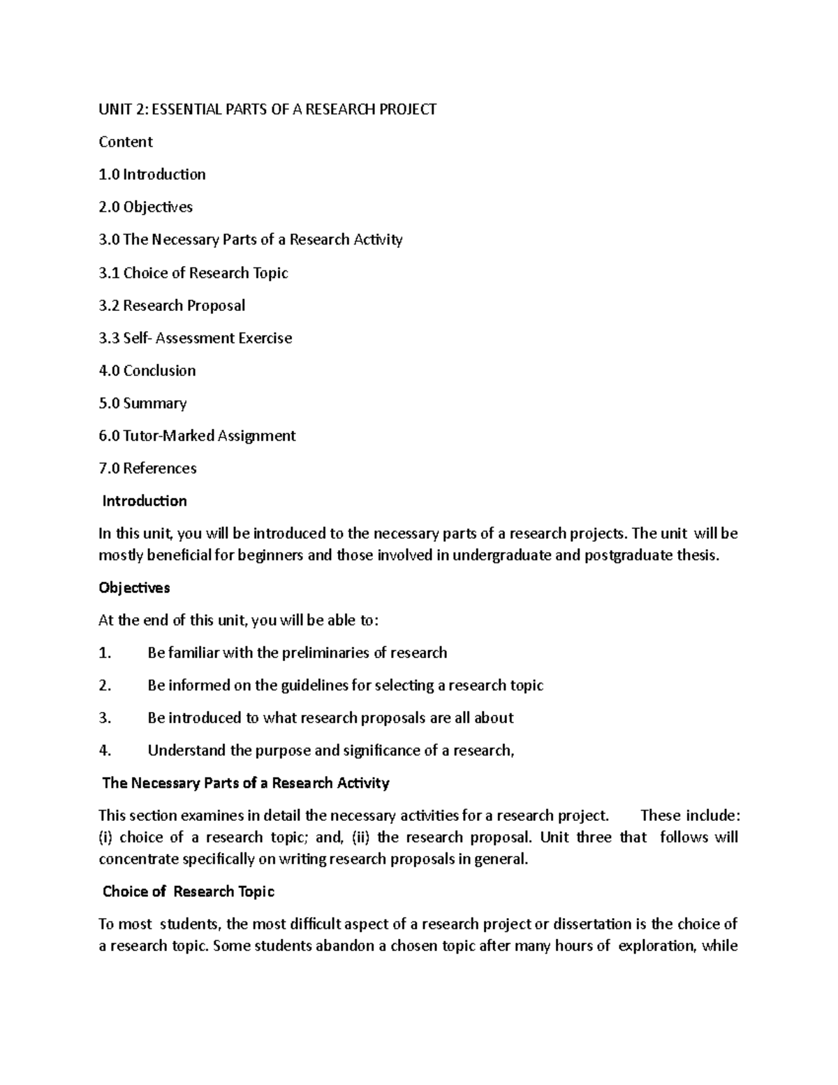 Chapter two research notes - UNIT 2: ESSENTIAL PARTS OF A RESEARCH ...